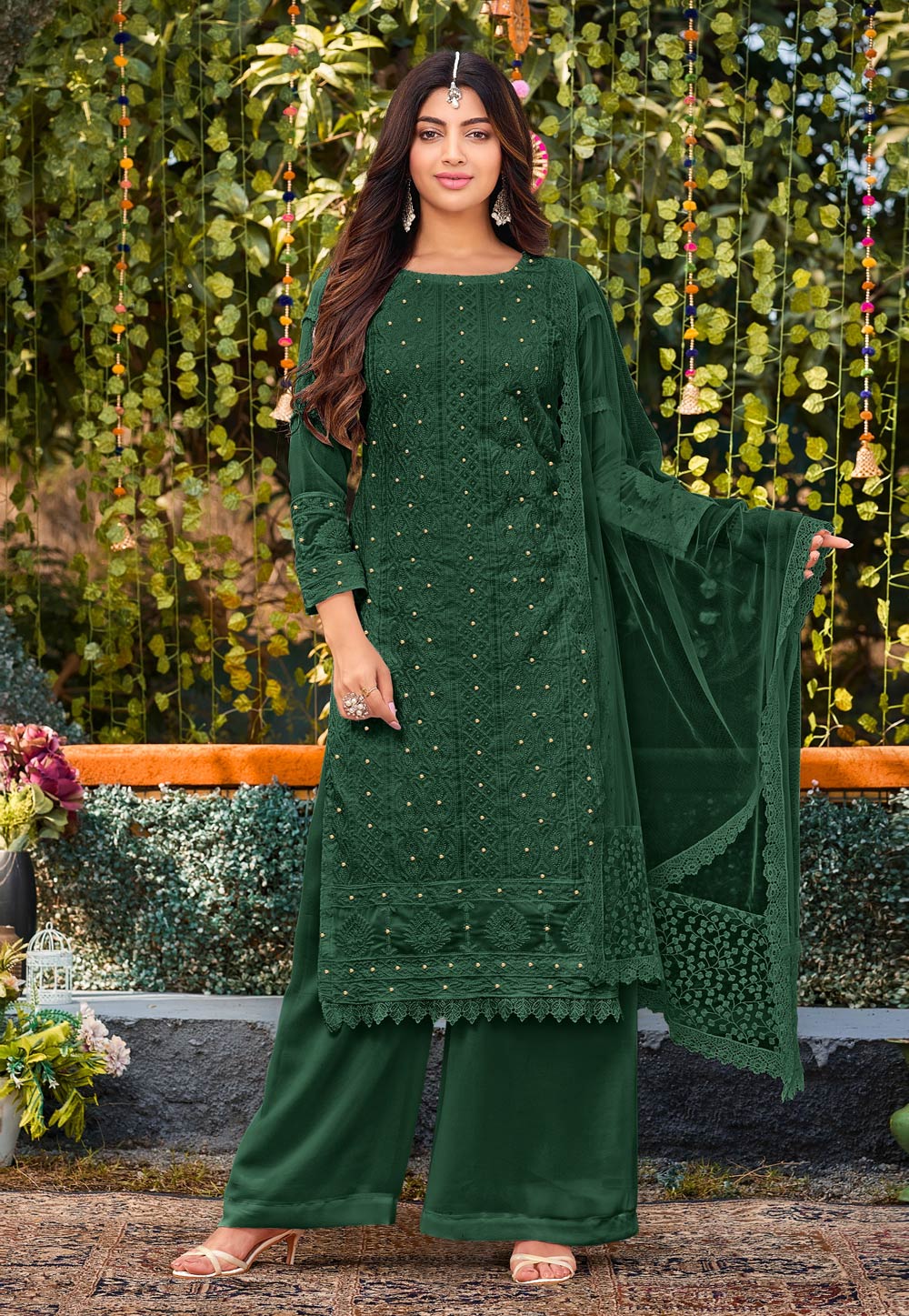 Green Faux Georgette Pakistani Suit 259450