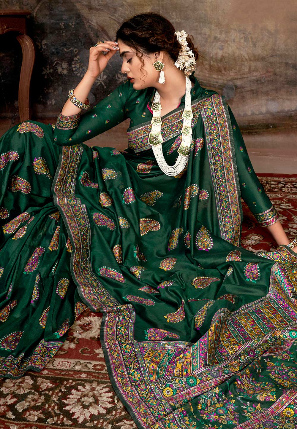 Green Banarasi Silk Festival Wear Saree 213692