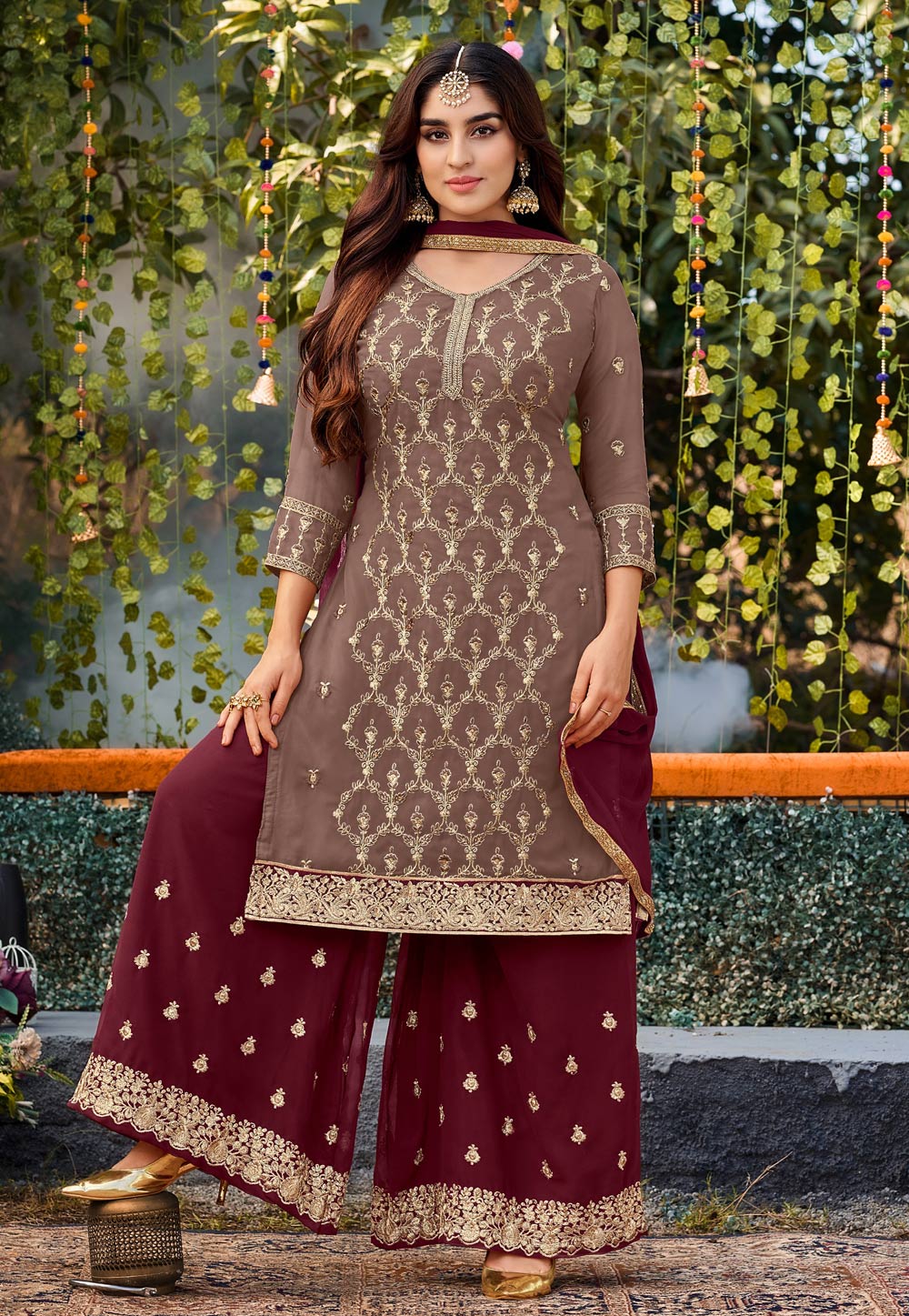 Brown Georgette Palazzo Suit 258265