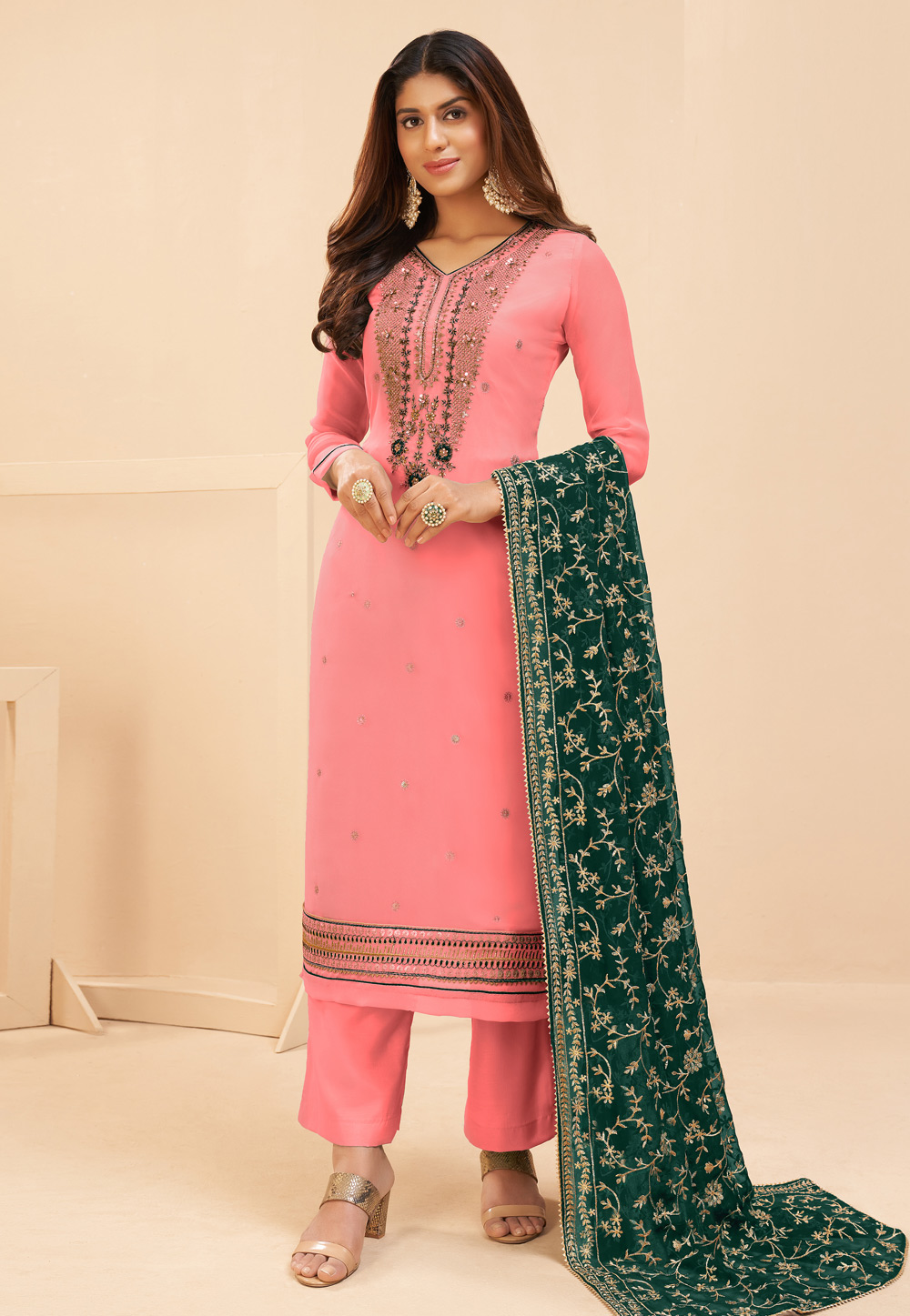 Pink Georgette Kameez With Palazzo 244401