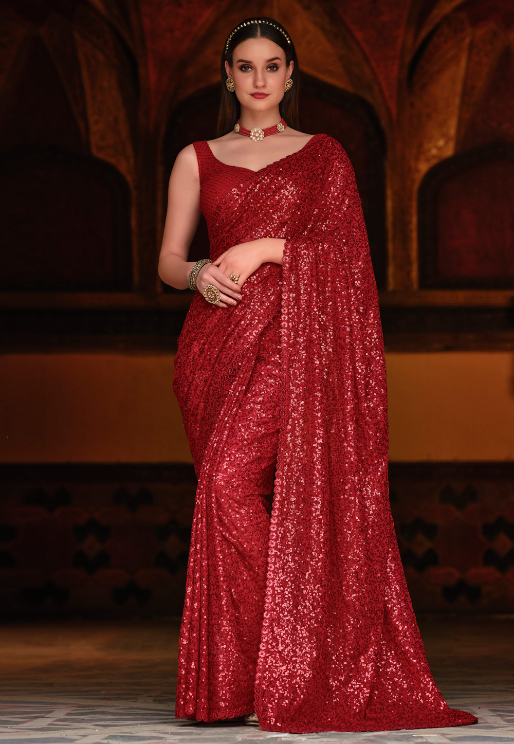 Red Georgette Saree With Blouse 243104
