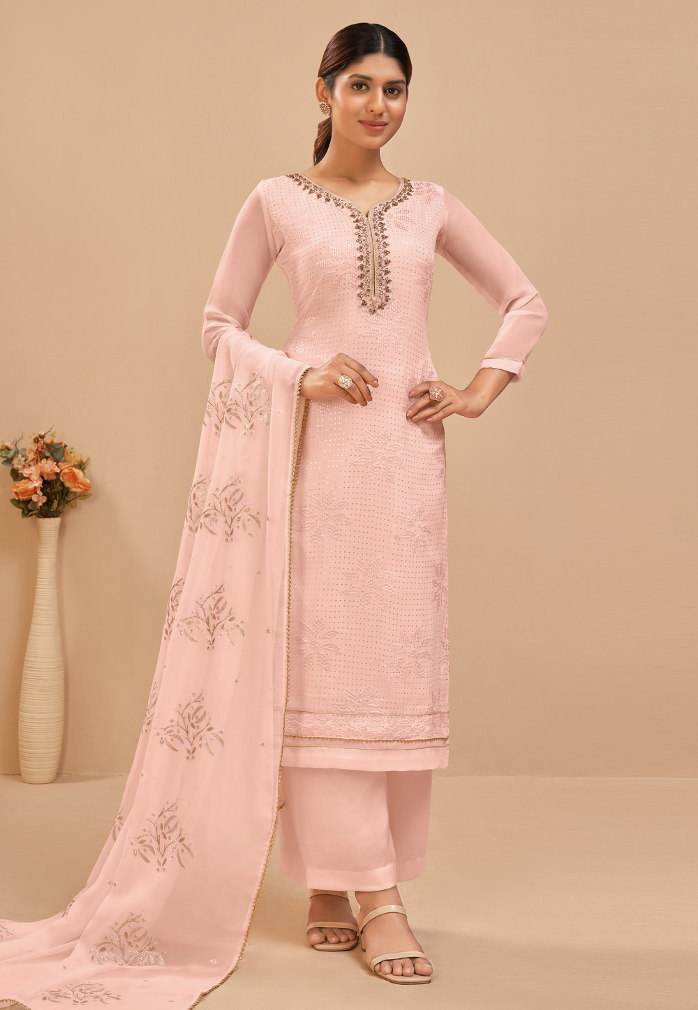 Peach Georgette Pakistani Suit 260332