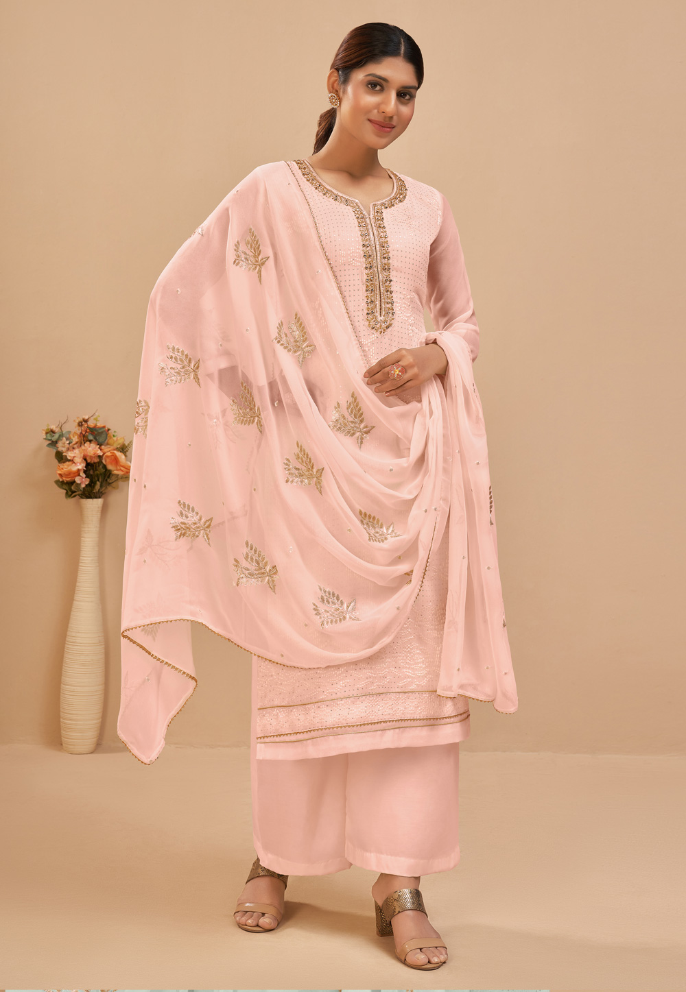 Peach Georgette Pakistani Suit 260336