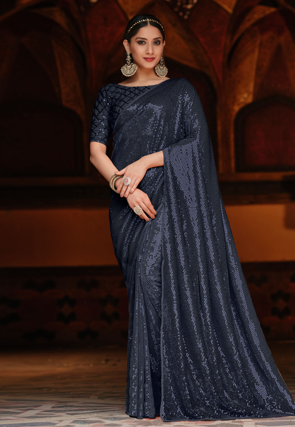 Grey Designer Sequence Saree With Blouse 243226