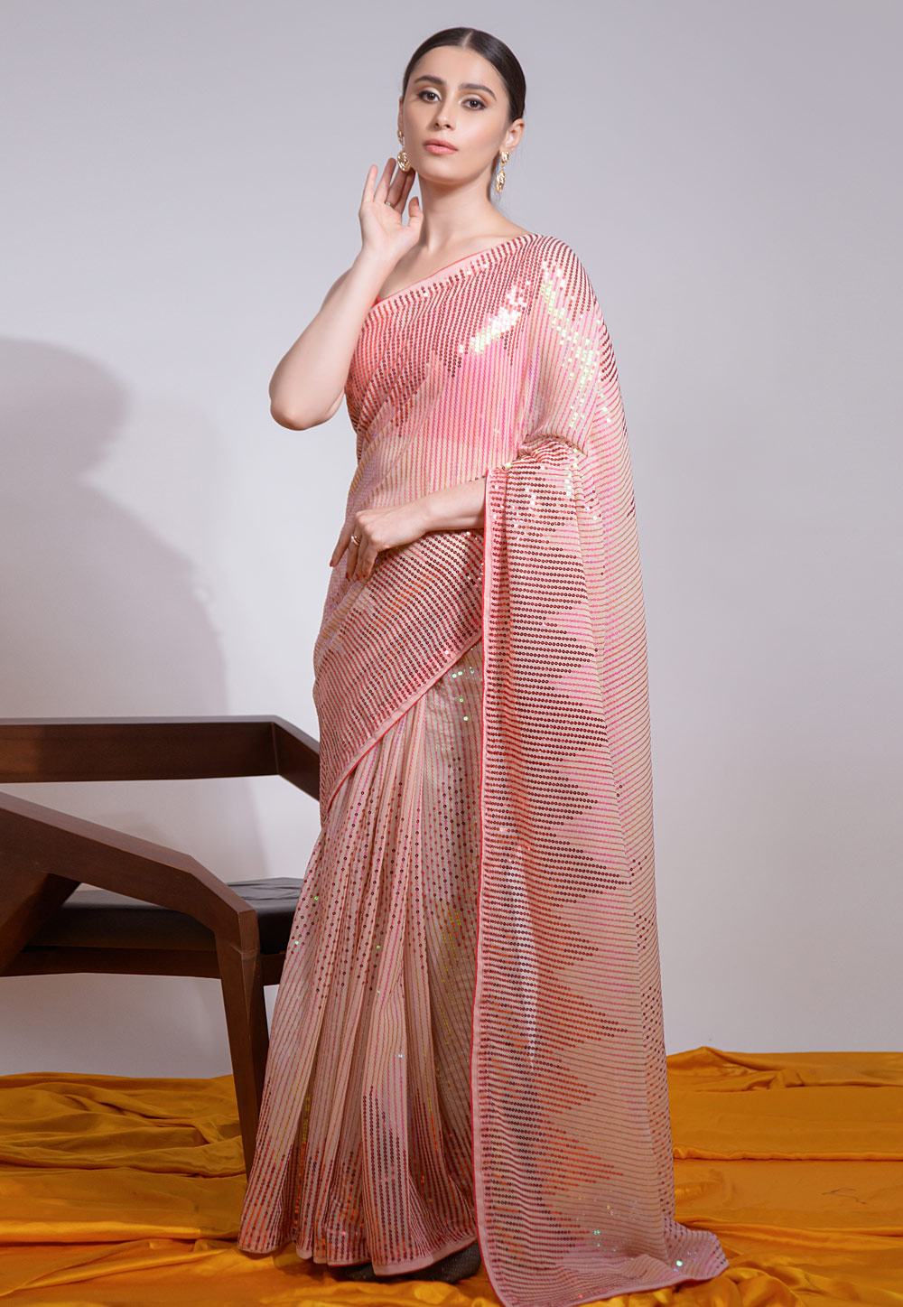 Pink Georgette Sequence Saree 266039