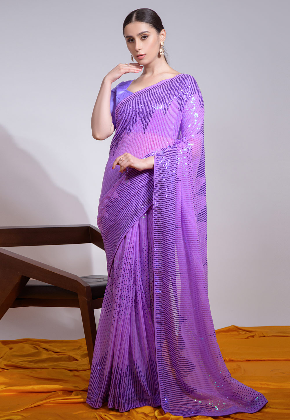 Violet Georgette Saree With Blouse 266040
