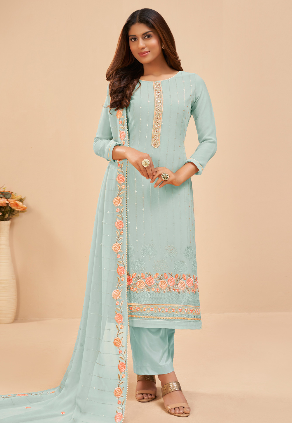 Sky Blue Georgette Pakistani Suit 250049