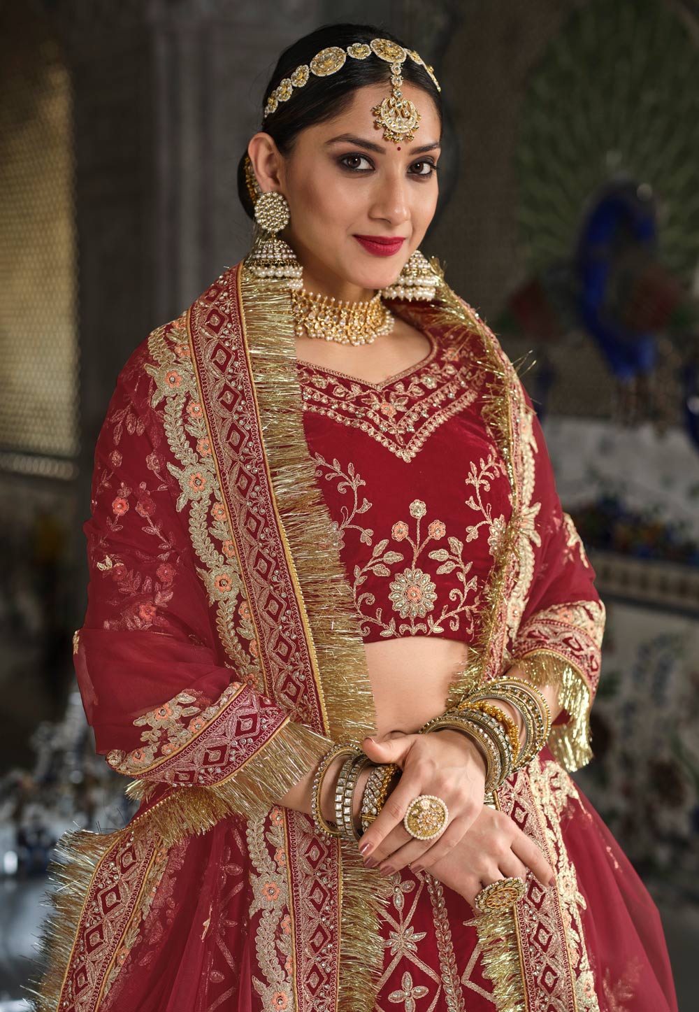 Rajsthani bridal chooda maroon lehenga matching set