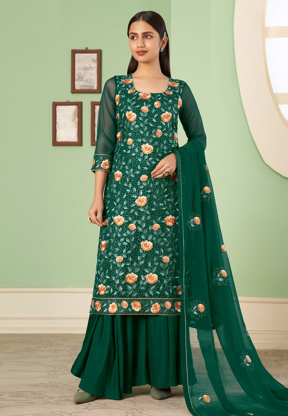 Green Georgette Pakistani Suit 252112