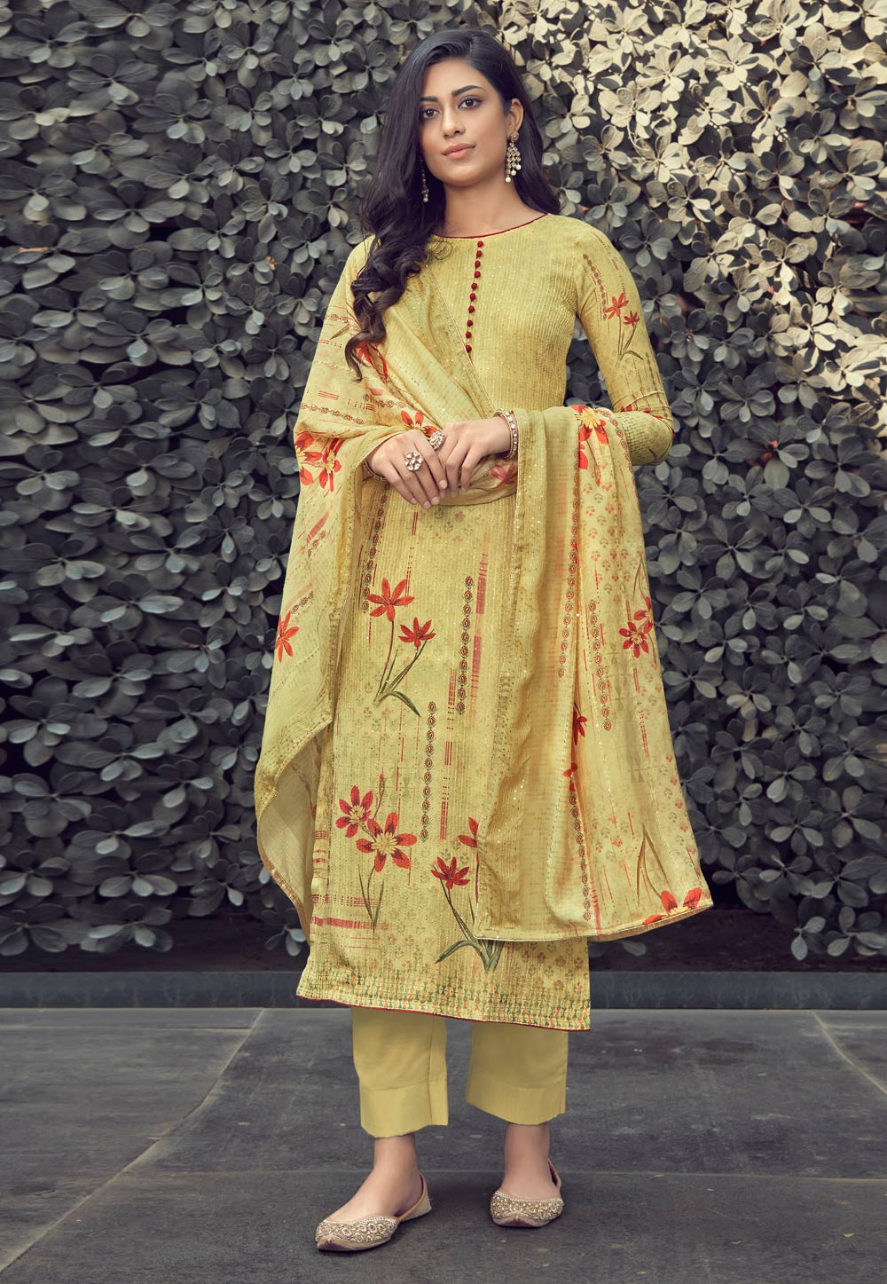 Yellow Muslin Pant Style Suit 227359