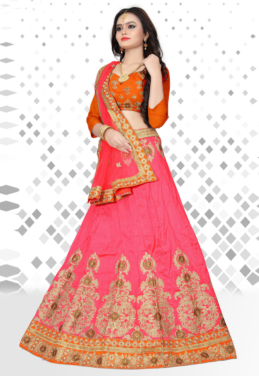 Pink Banglori Silk Circular Lehenga Choli 168619