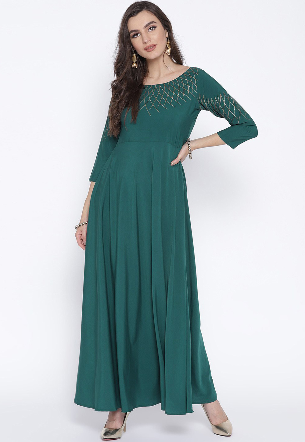 Teal Crepe Readymade Party Wear Gown 176612
