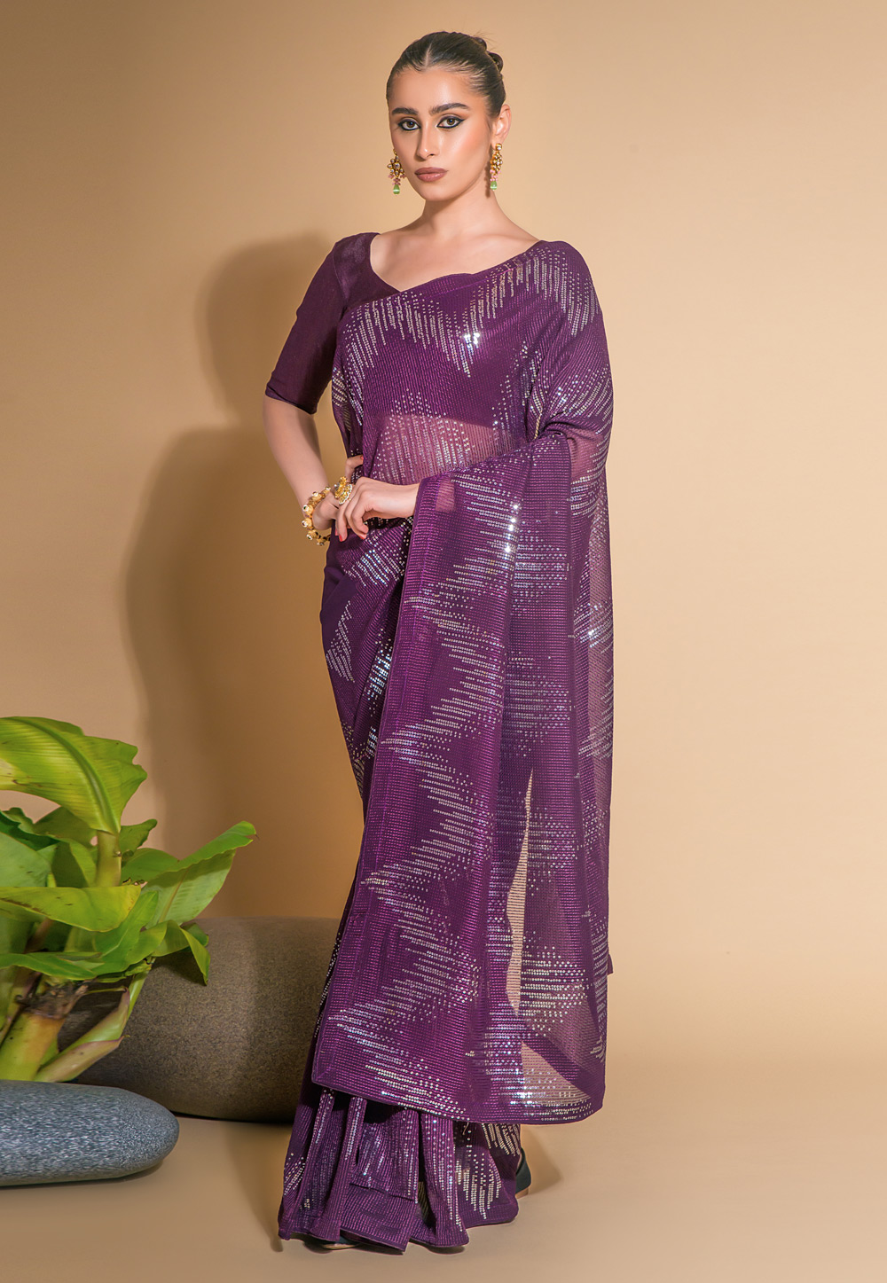 Purple Georgette Sequence Saree 266177