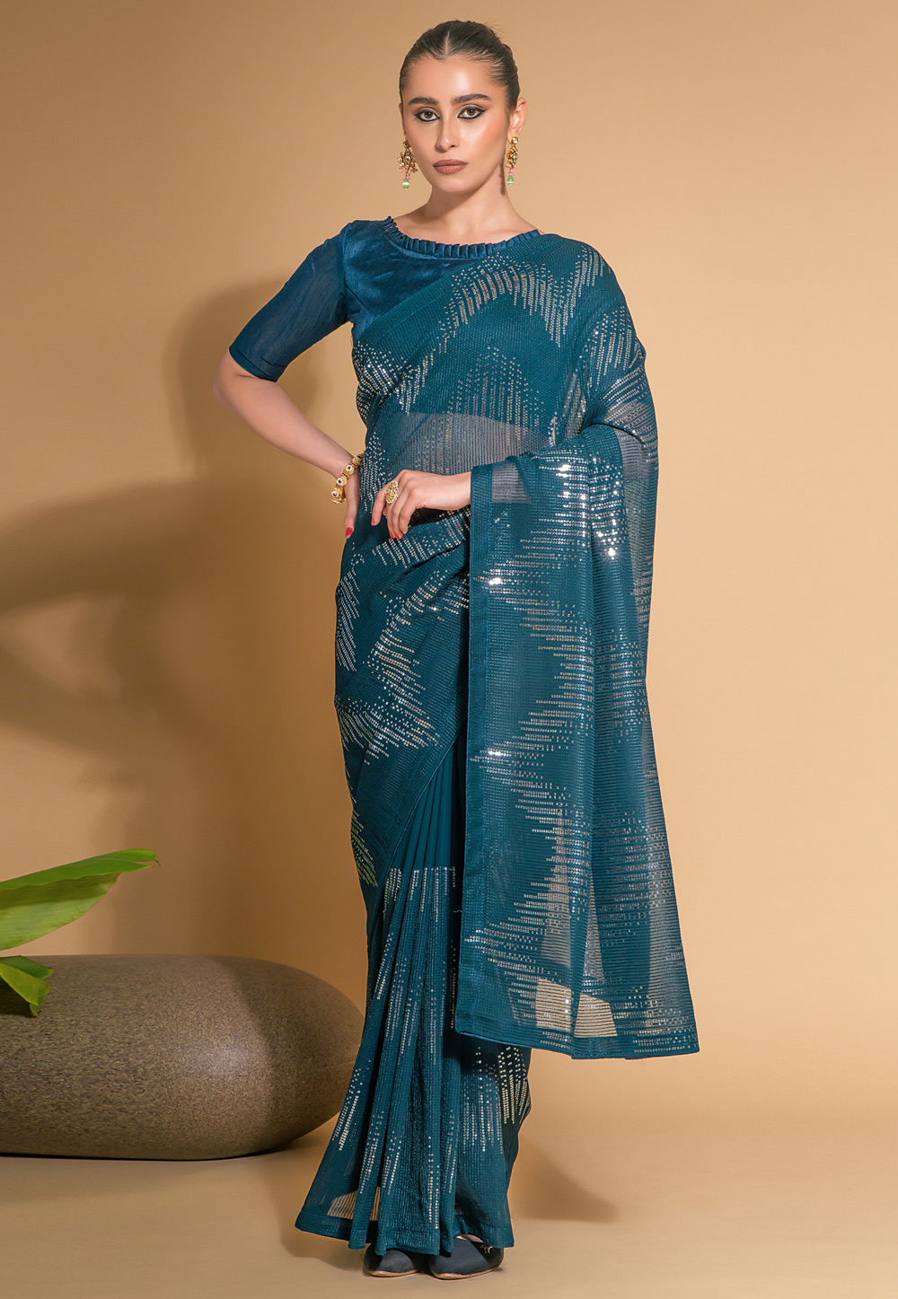 Teal Georgette Saree With Blouse 266178