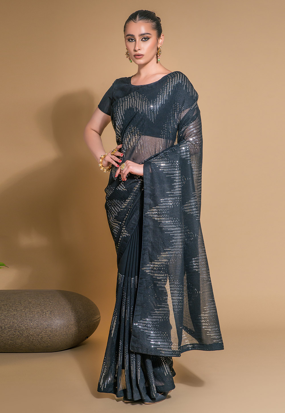 Grey Georgette Sequence Saree 266179