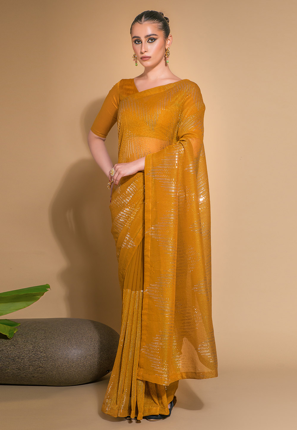 Mustard Georgette Saree With Blouse 266180
