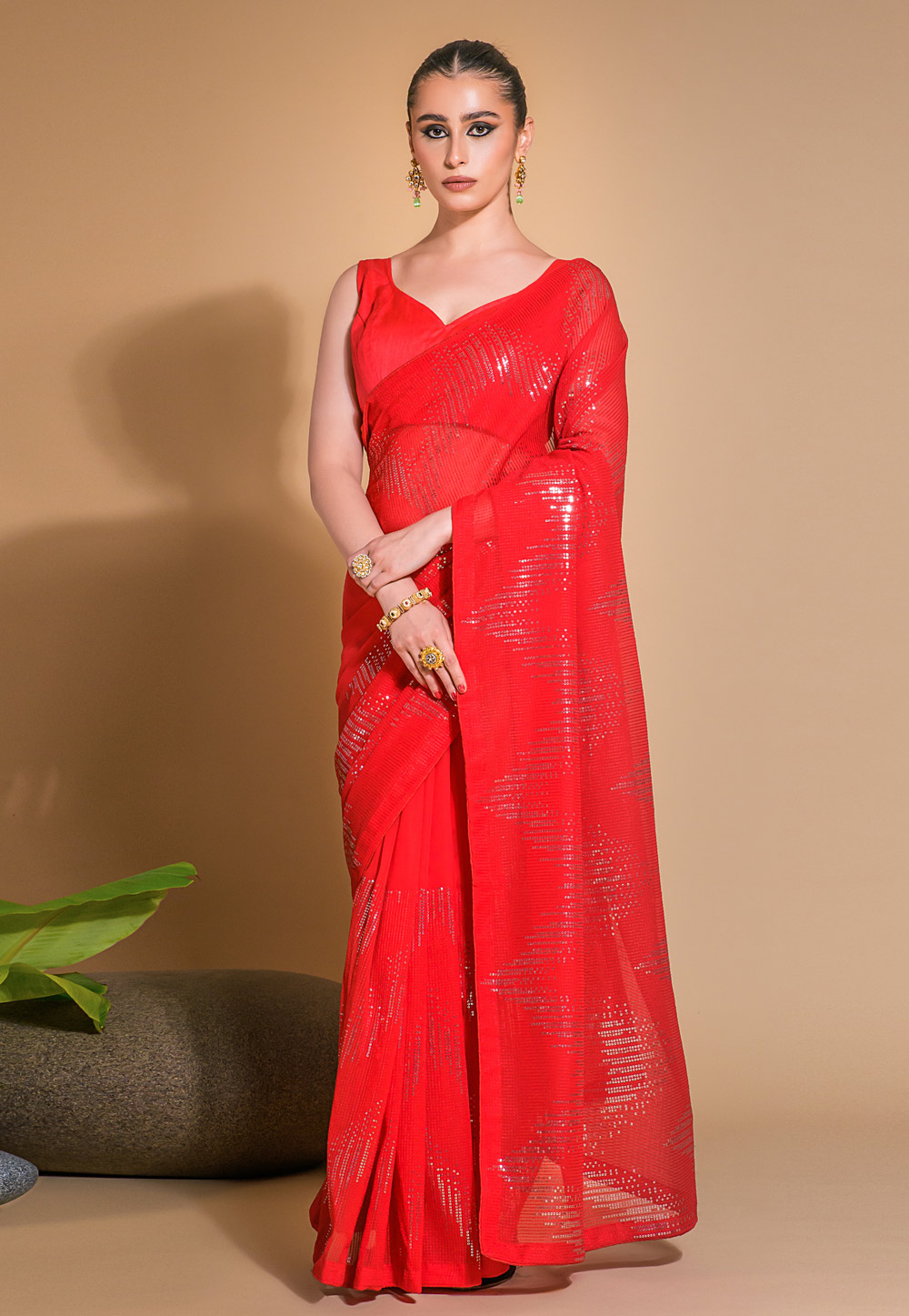 Red Georgette Sequence Saree 266181