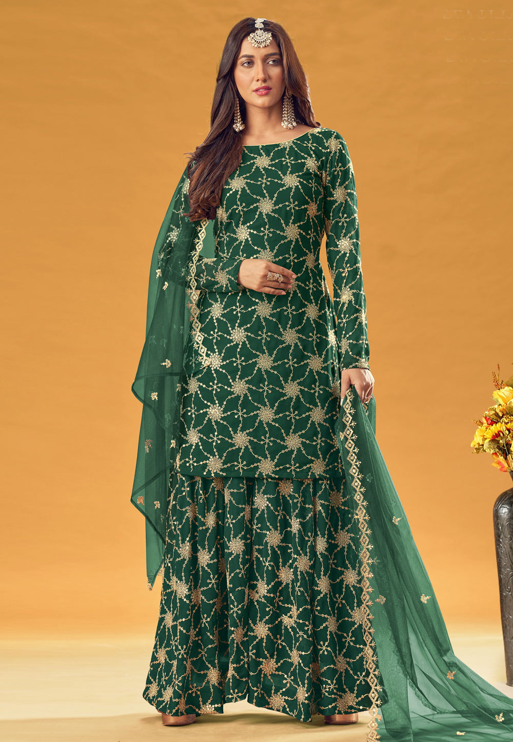 Green Georgette Kameez With Palazzo 245946