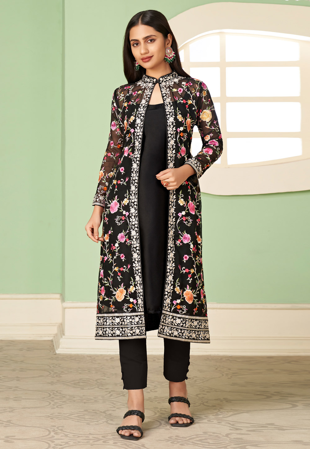 Black Georgette Jacket Style Suit 261068