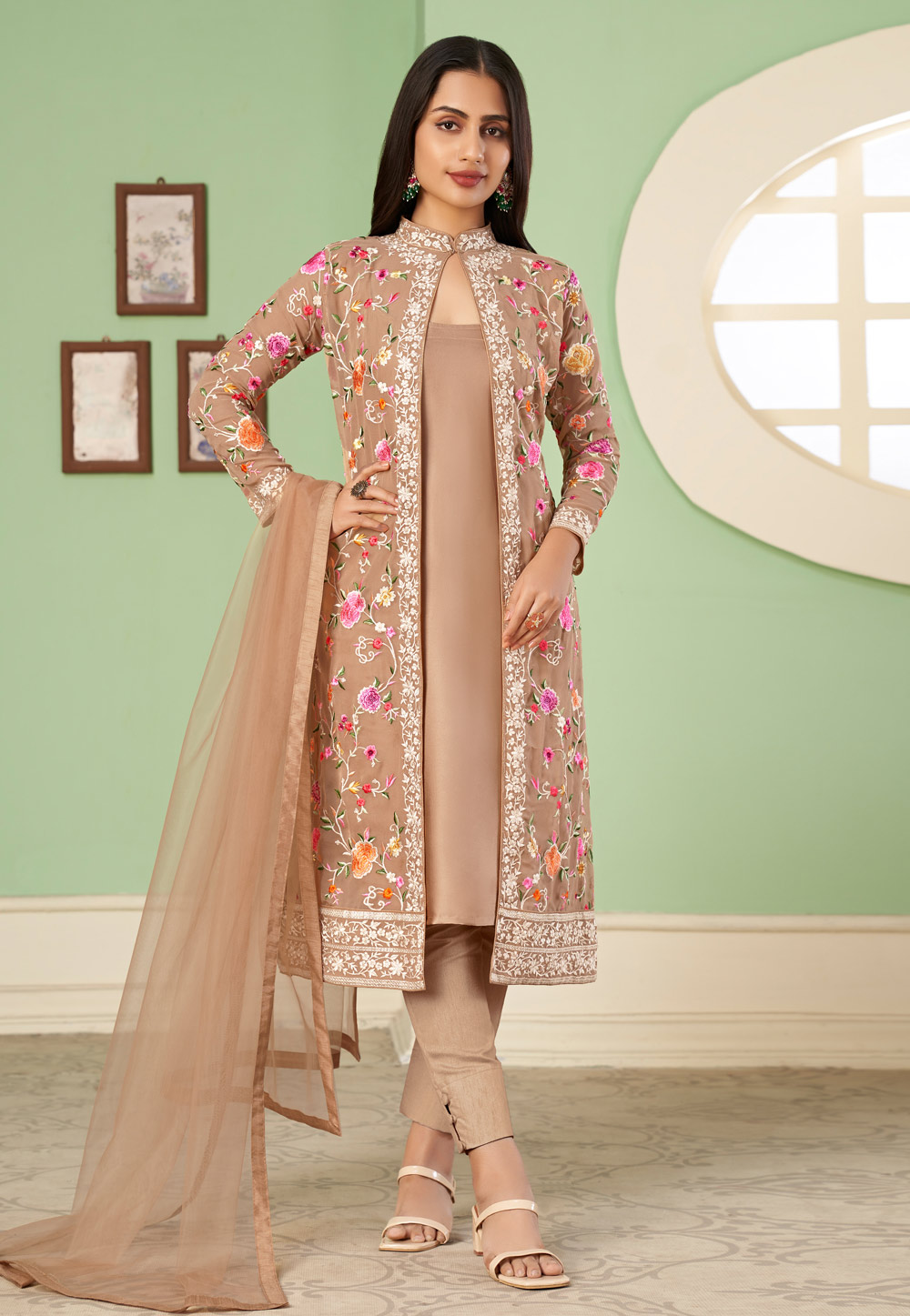 Beige Georgette Pant Style Suit 261071