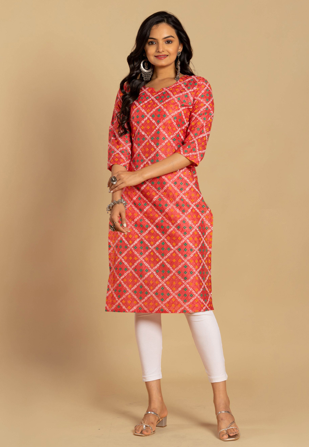 Red Chanderi Printed Tunic 270446