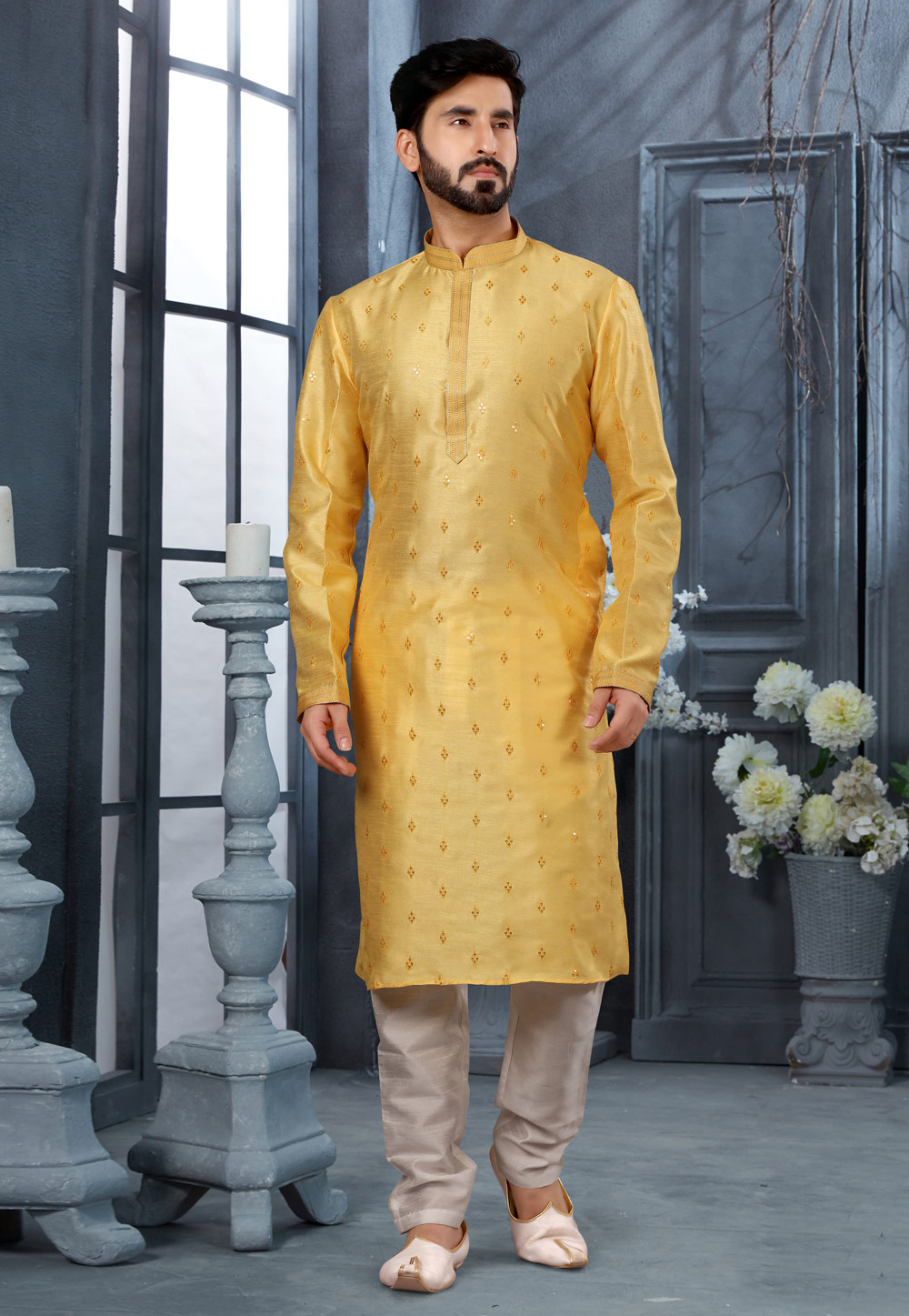 Yellow Silk Kurta Pajama 250444