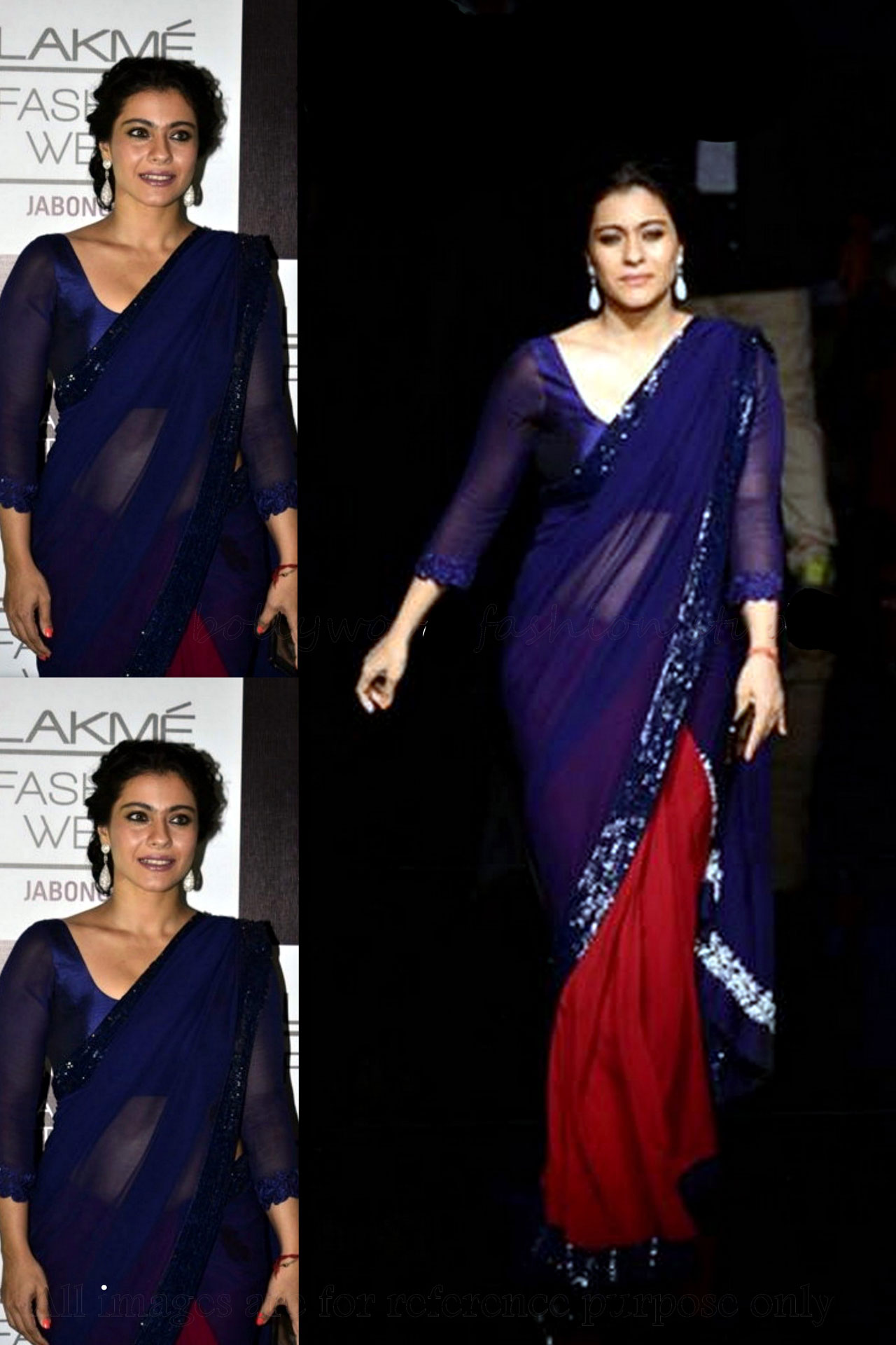 Kajol Blue and Red Lace Work Half N Half Party Saree 40188