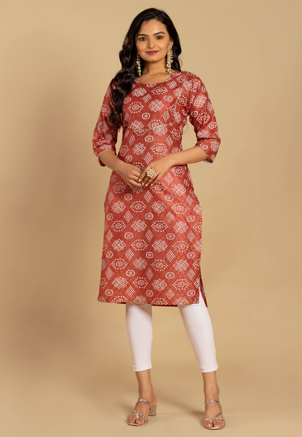 Rust Chanderi Printed Tunic 270448
