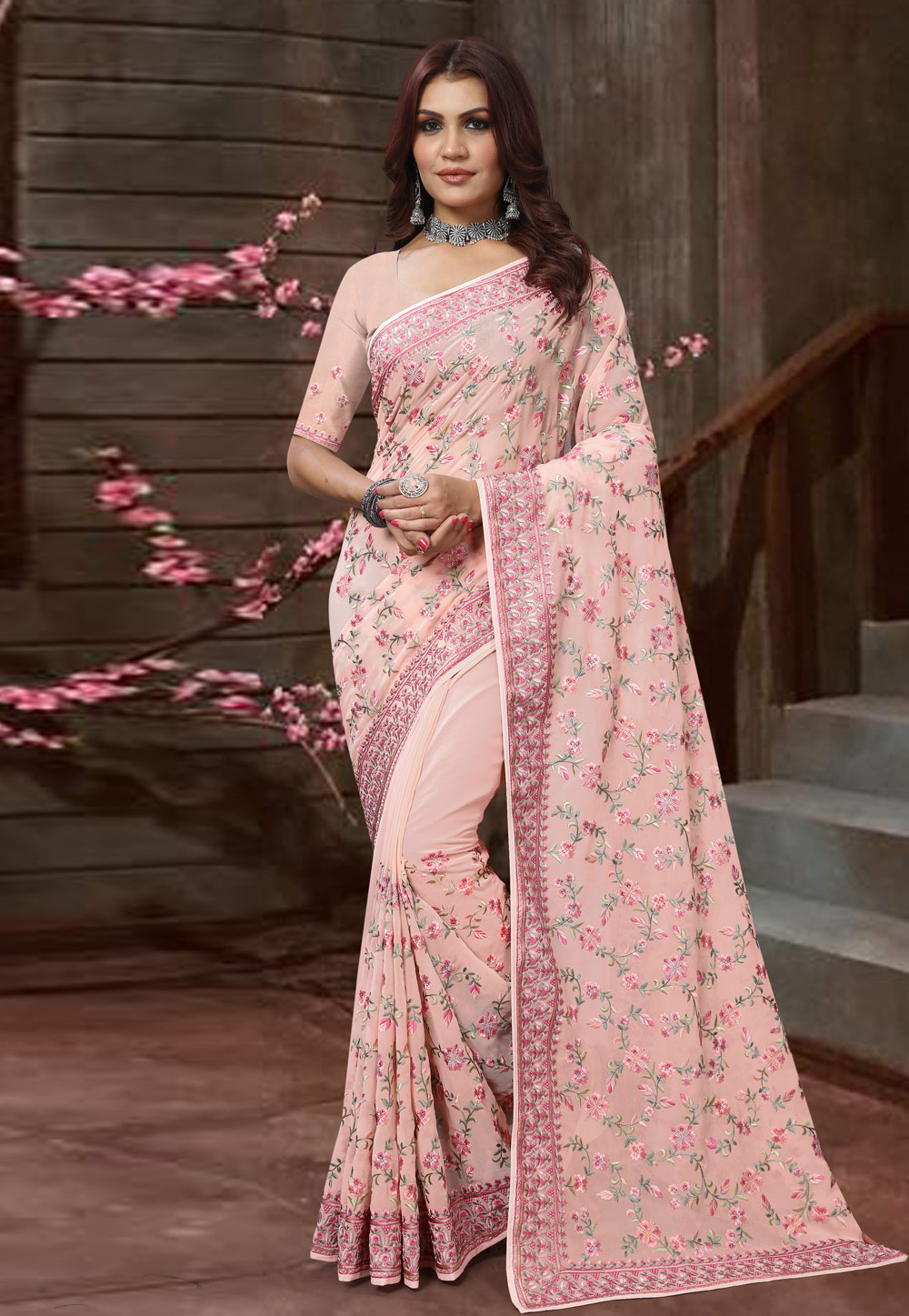 Peach Georgette Saree With Blouse 272705