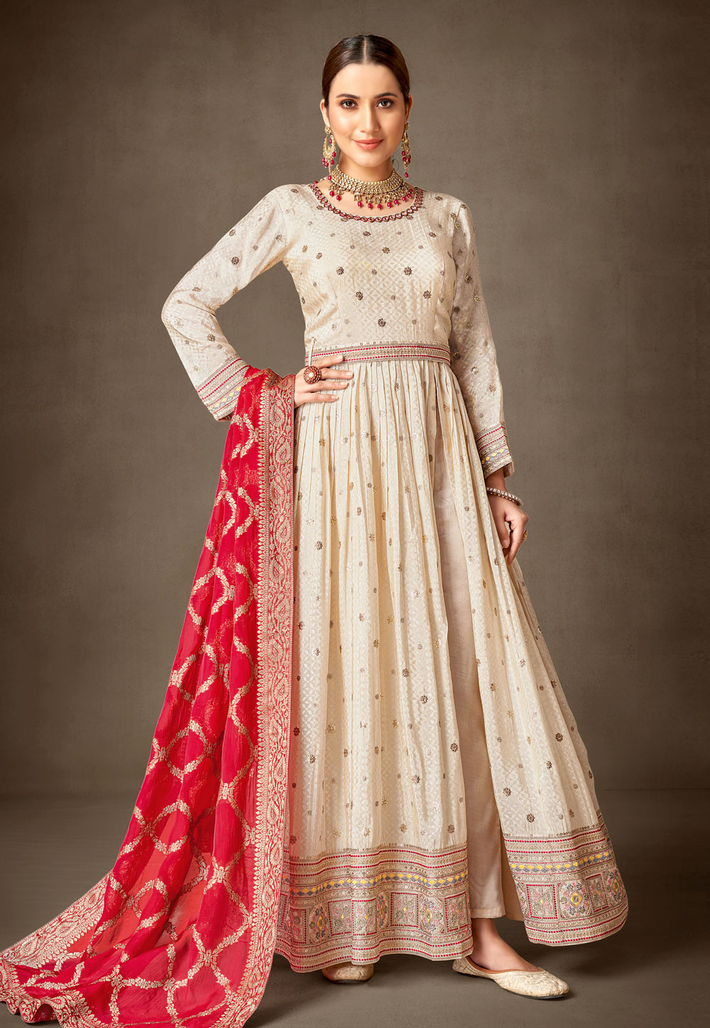 Cream Viscose Anarkali Suit 276361