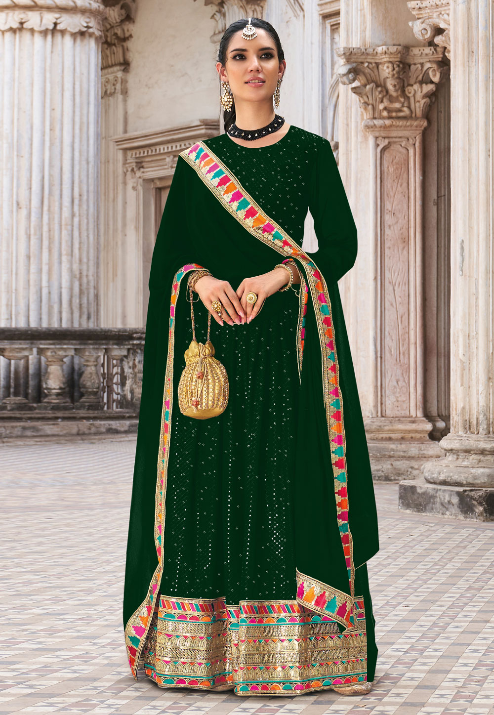 Green Georgette Abaya Style Anarkali Suit 249629