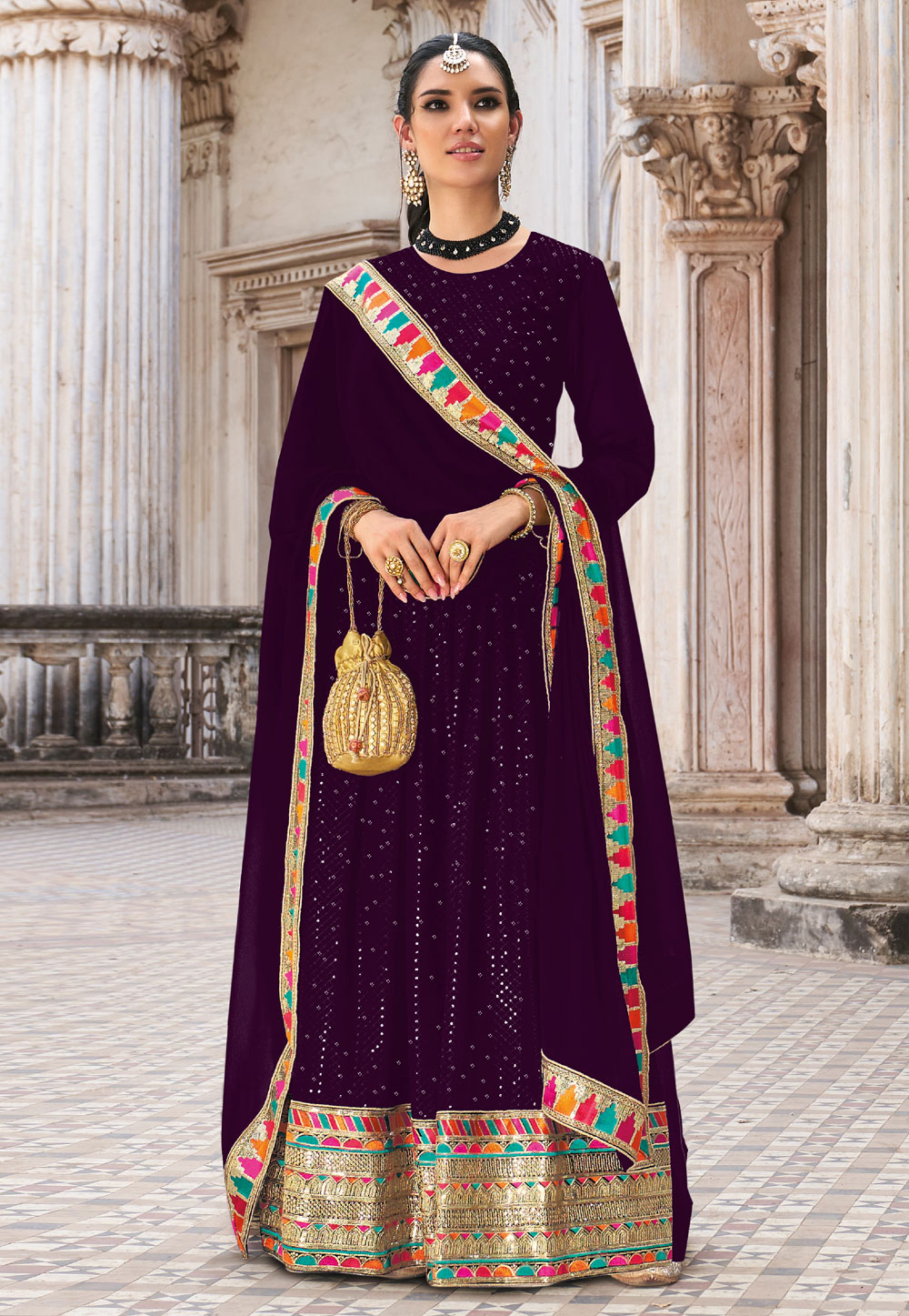 Purple Georgette Long Anarkali Suit 249630