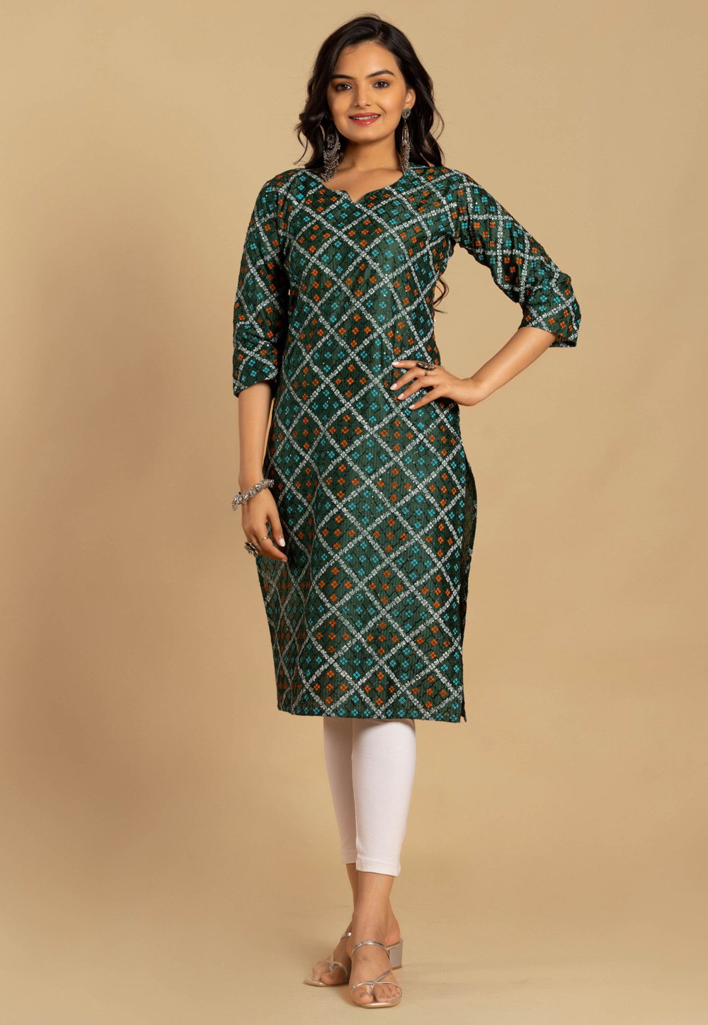 Green Chanderi Printed Tunic 270450