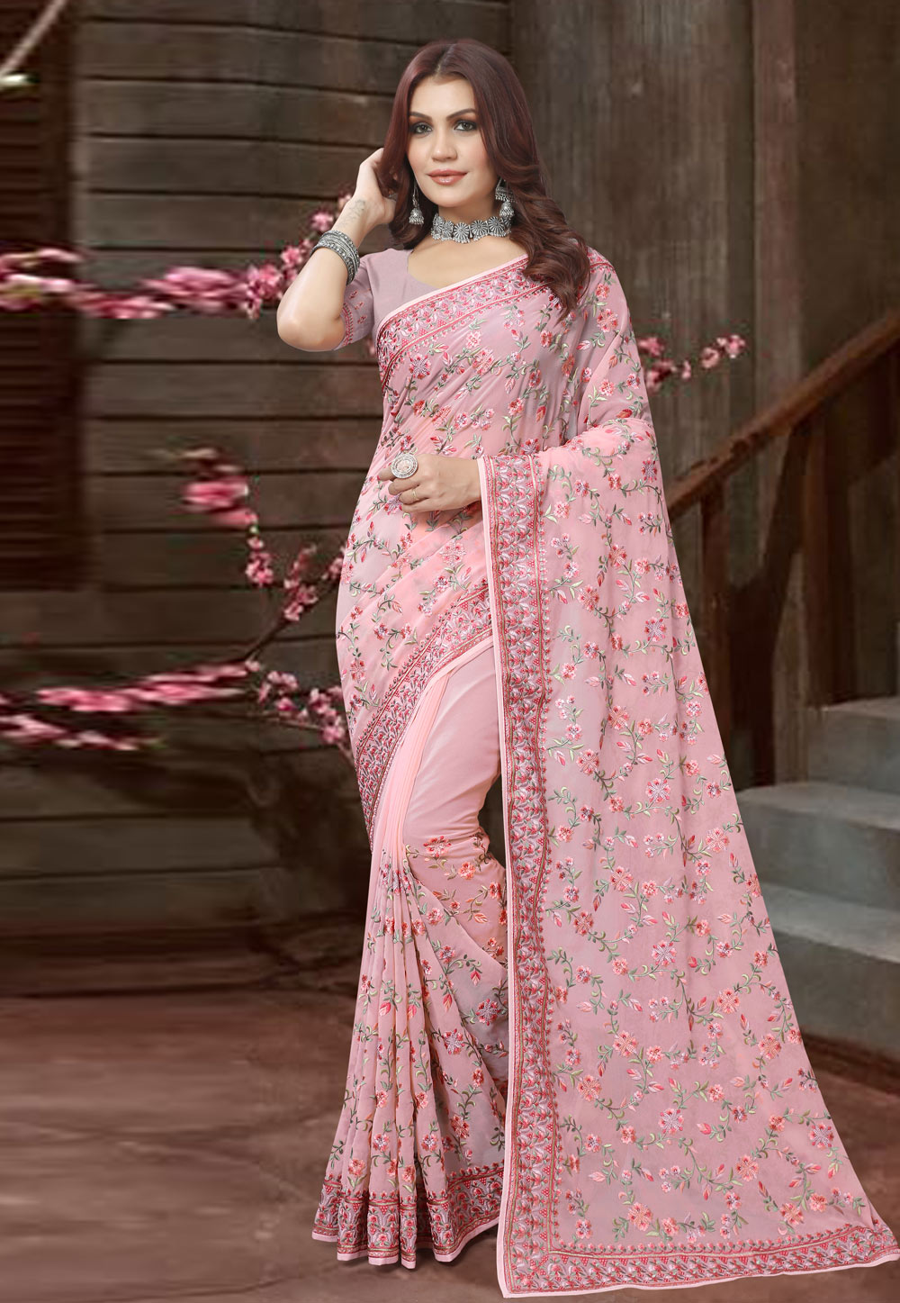 Pink Georgette Saree With Blouse 272707
