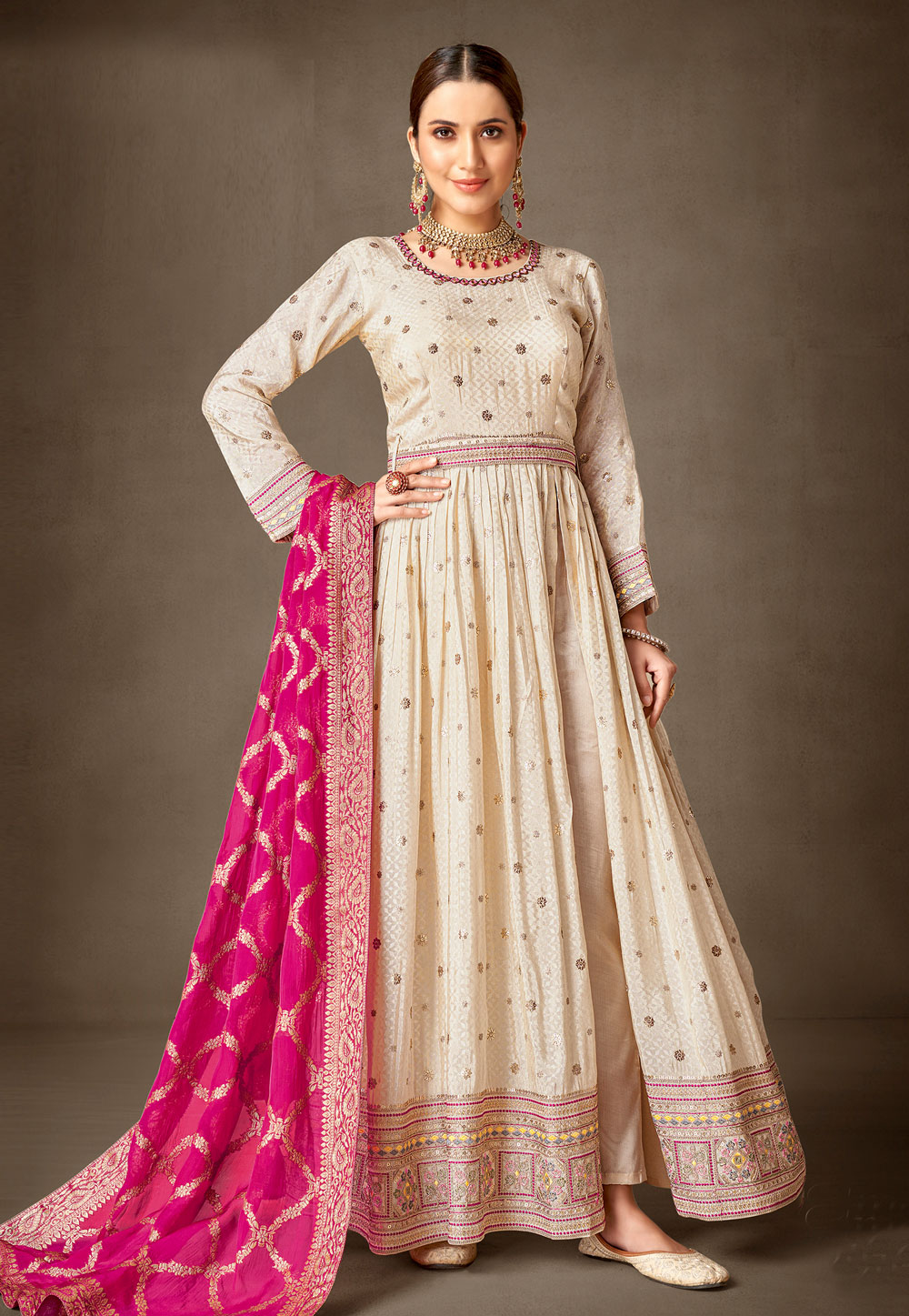 Cream Viscose Pant Style Suit 276362