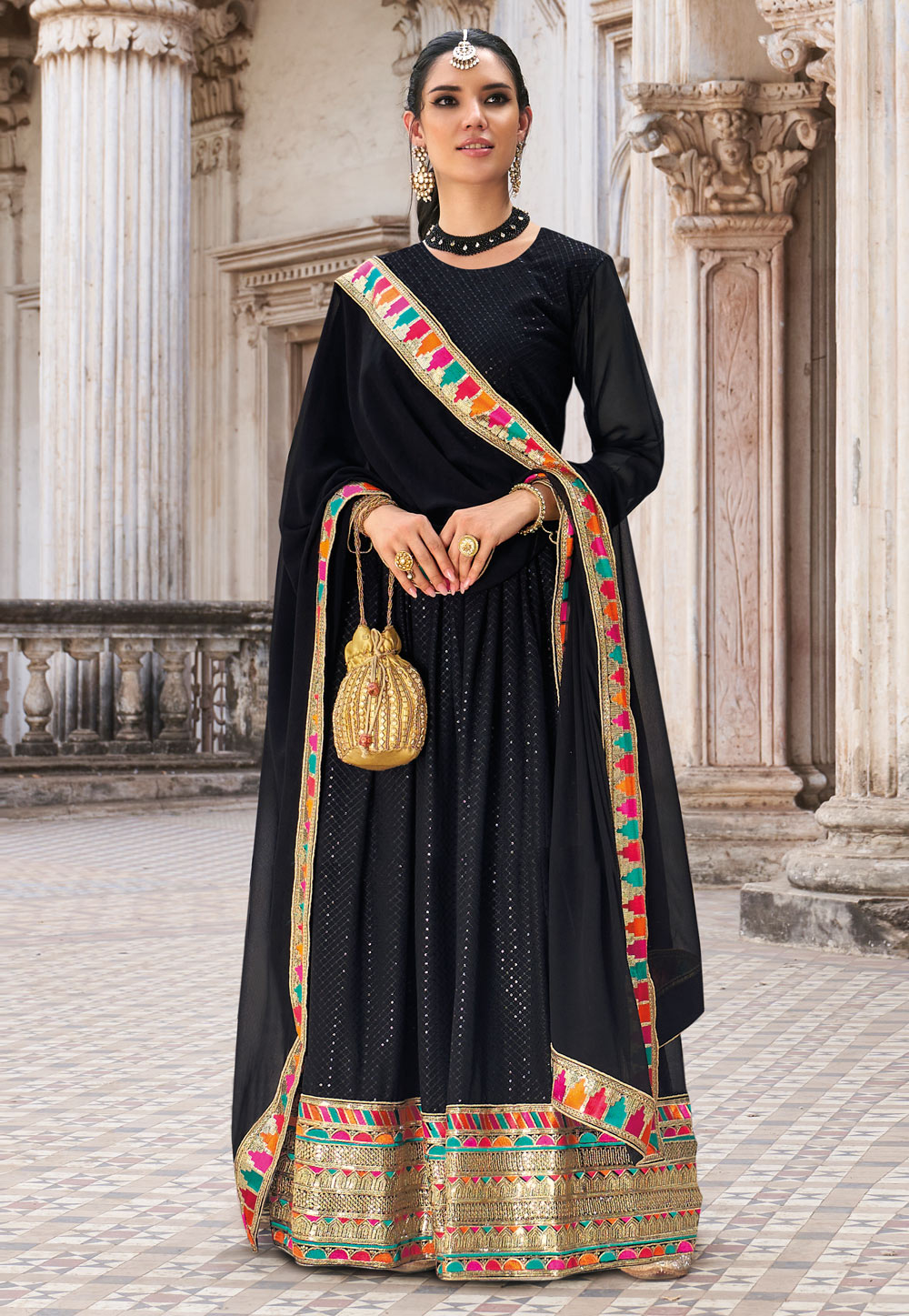 Black Georgette Abaya Style Anarkali Suit 245396