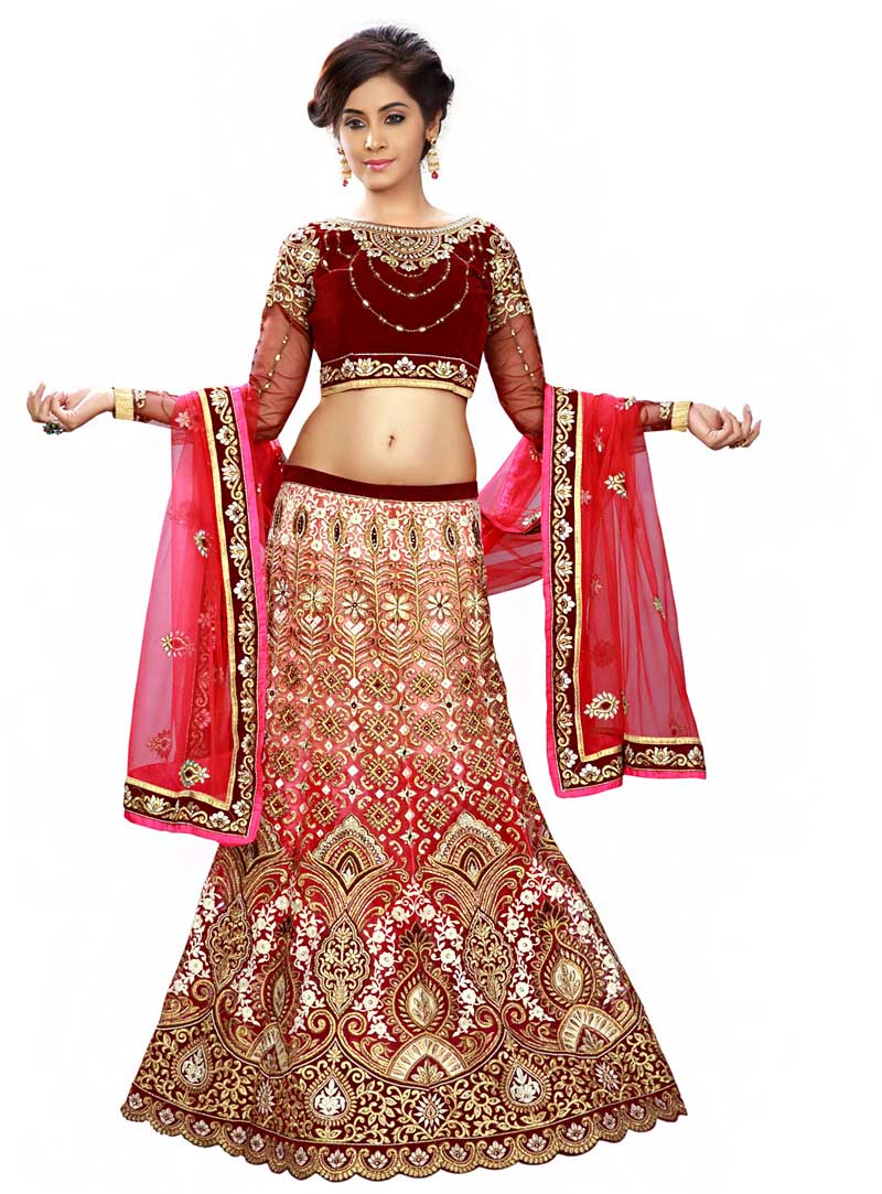 Pink Net Wedding Lehenga Choli 64098