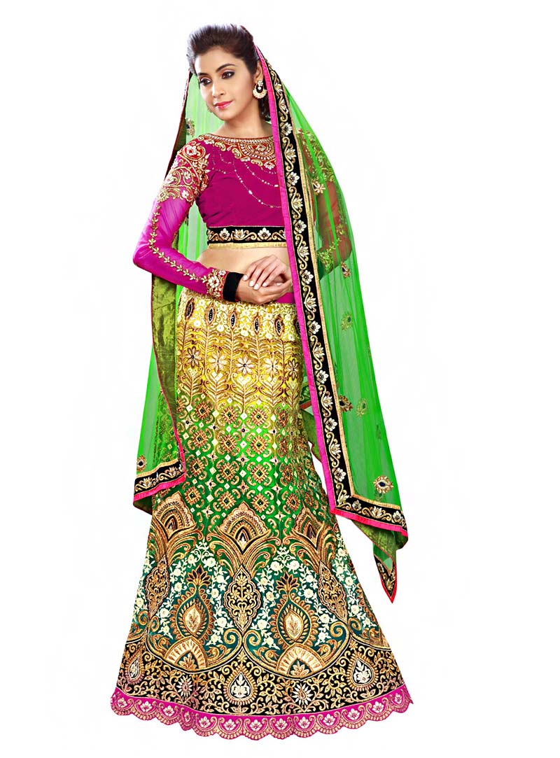 Green Net Wedding Lehenga Choli 64100