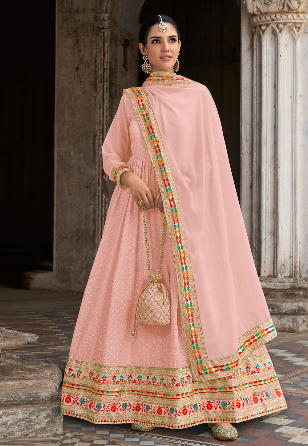 Pink Georgette Abaya Style Anarkali Suit 252271