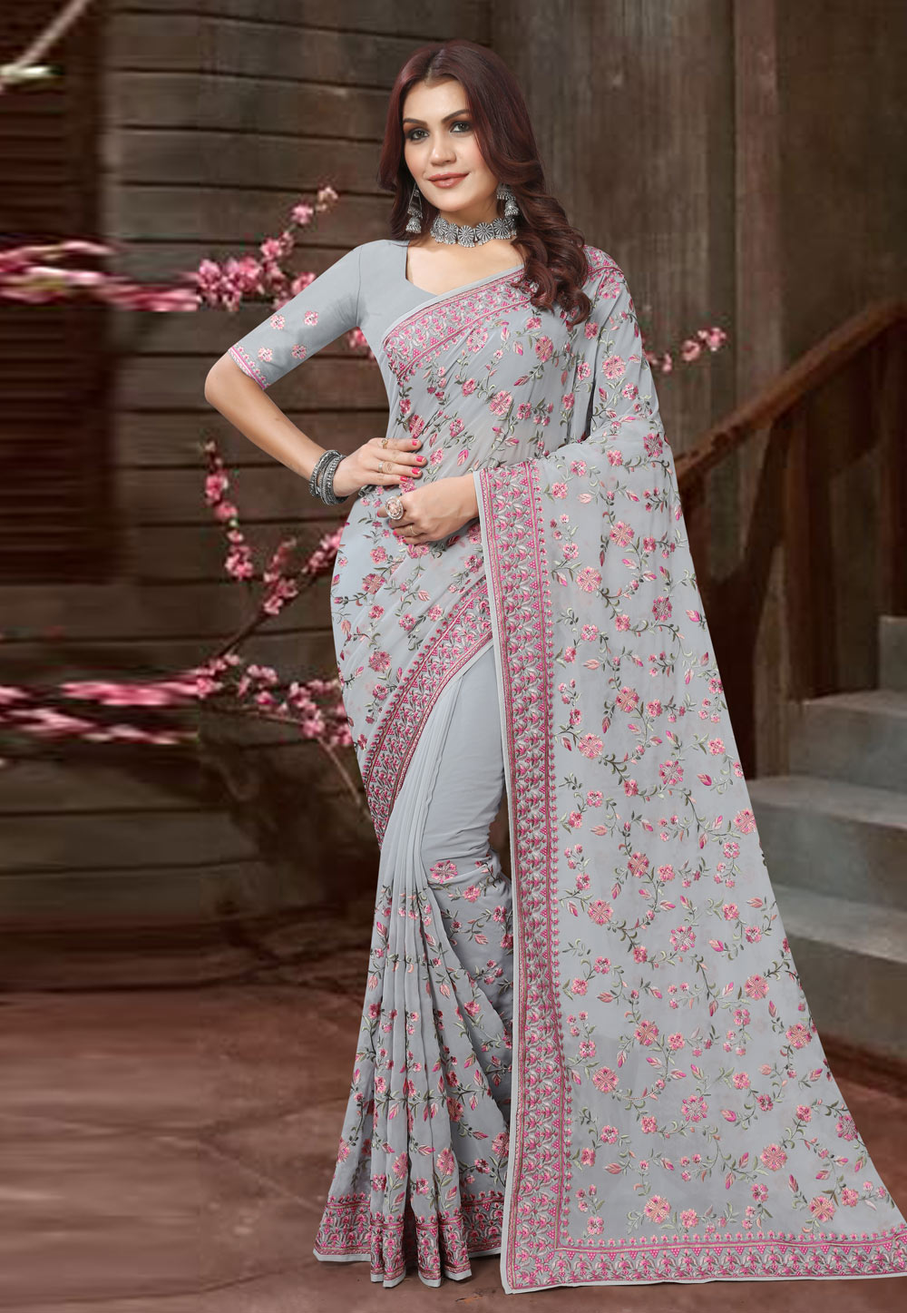 Grey Georgette Saree With Blouse 272708