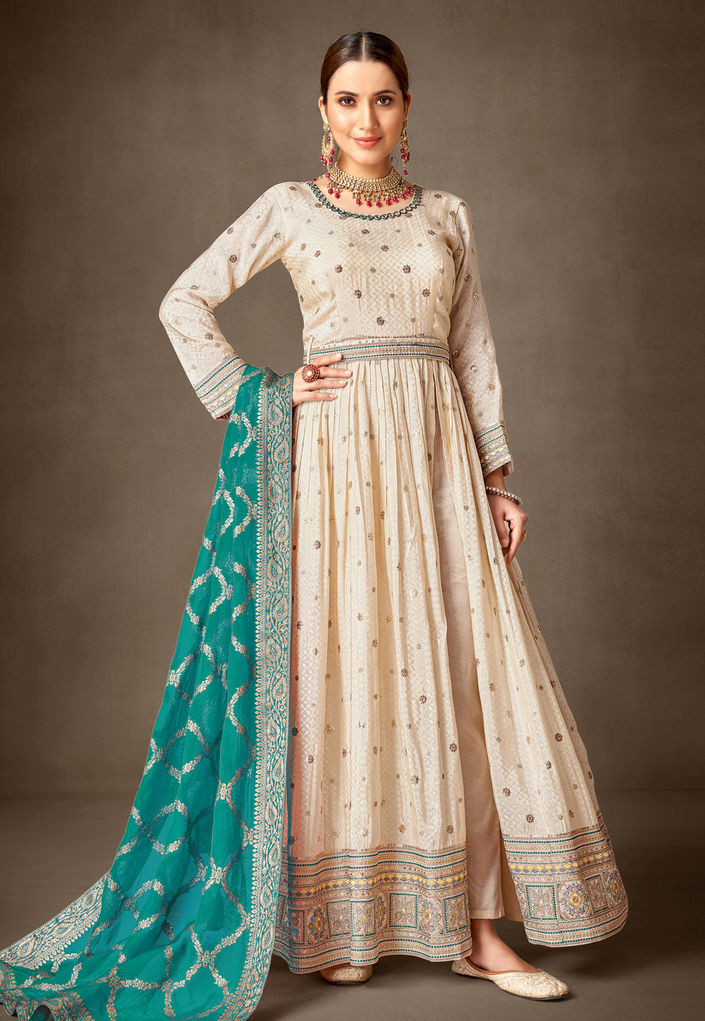 Cream Viscose Long Anarkali Suit 276363