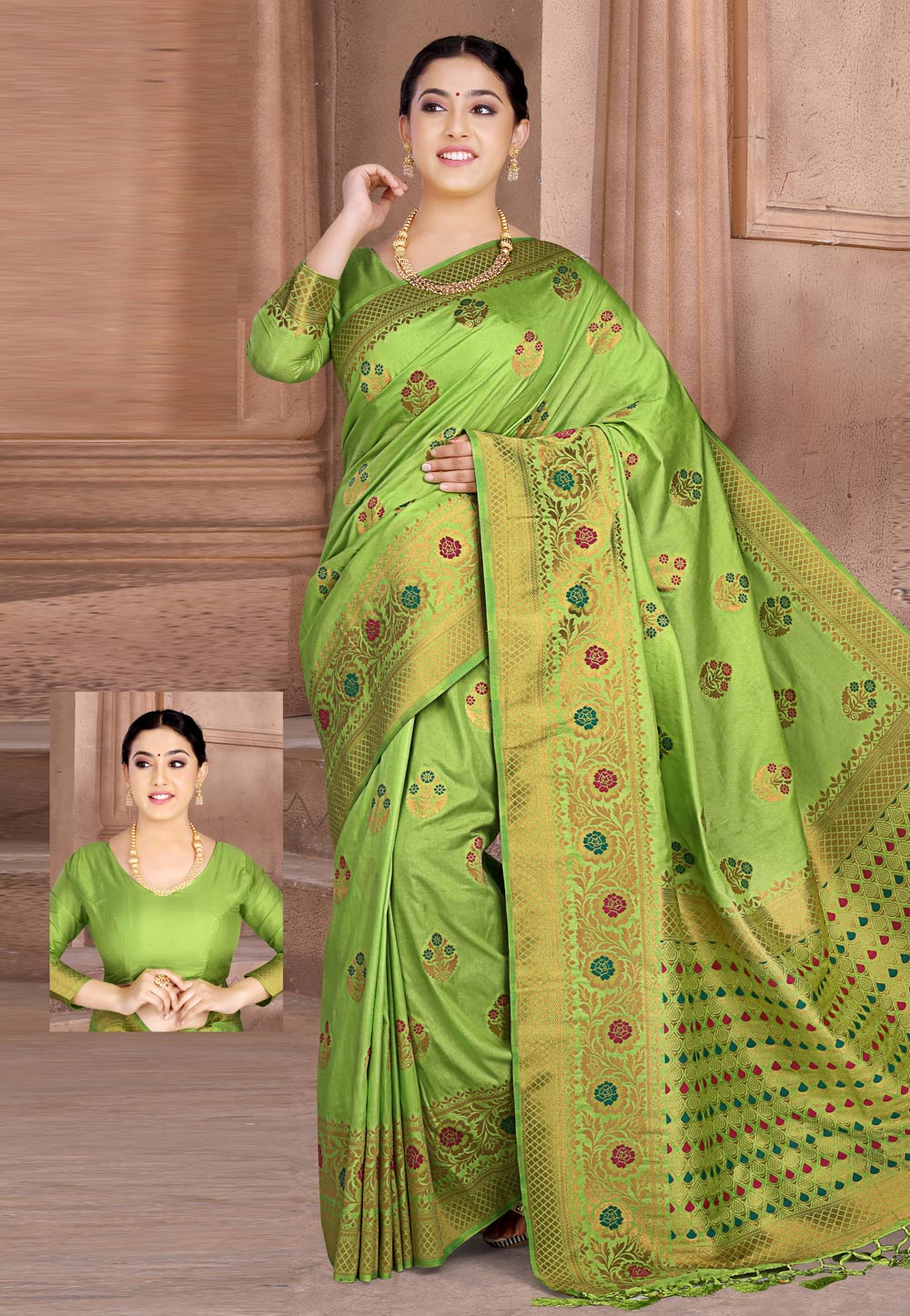 Green Silk Saree With Blouse 202736