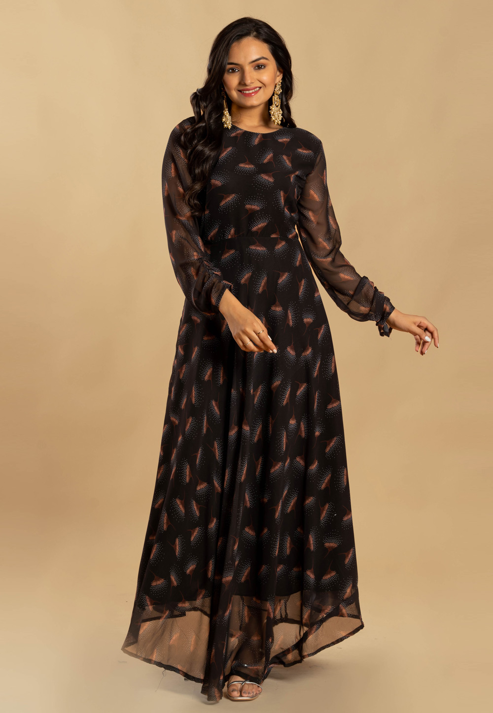 Black Faux Georgette Printed Gown 272220