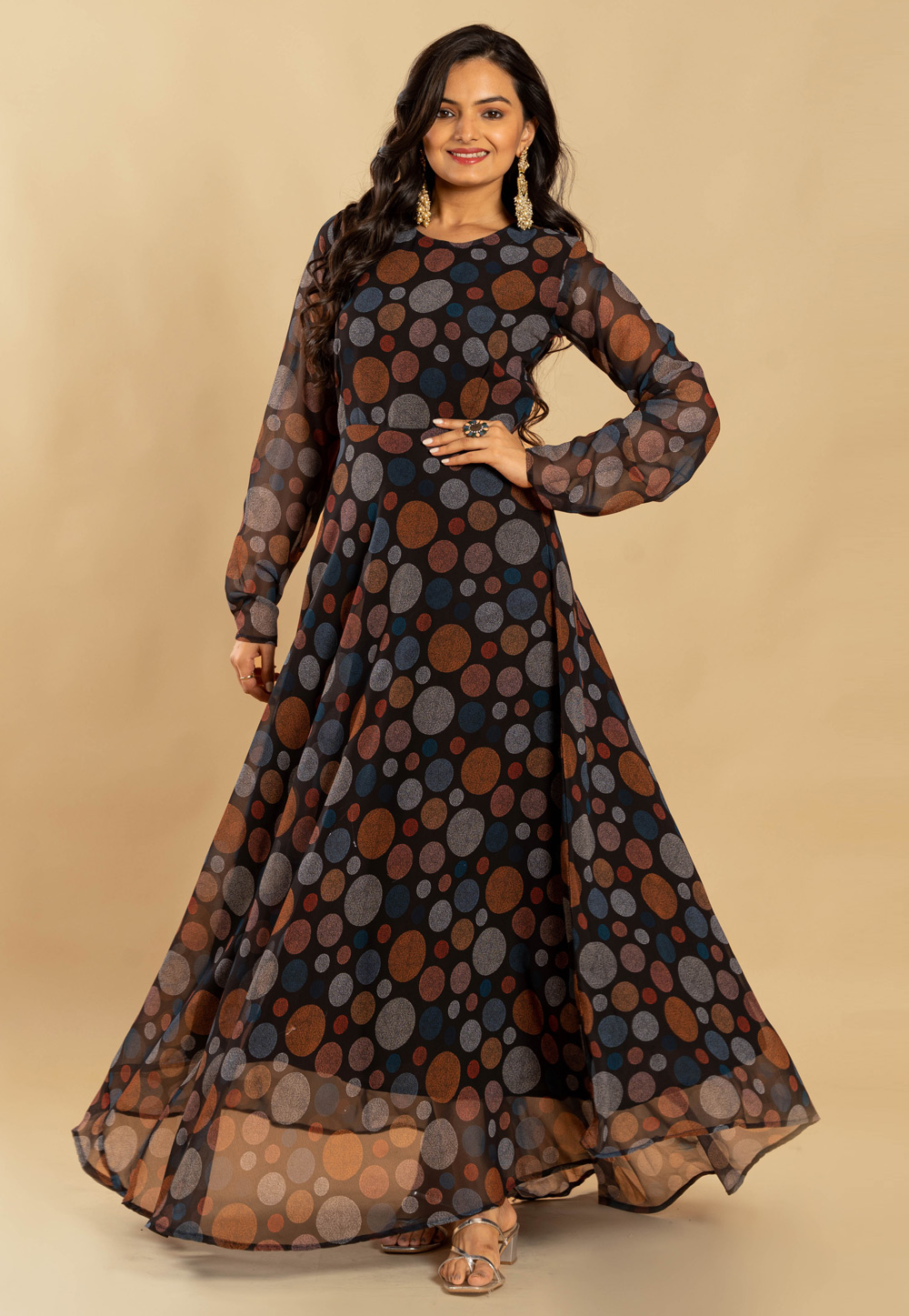 Black Faux Georgette Printed Gown 272221