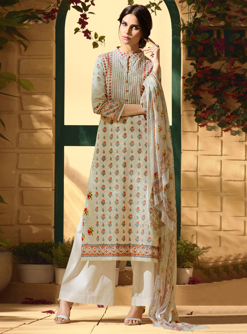 Off White Chiffon Pakistani Style Suit 94168