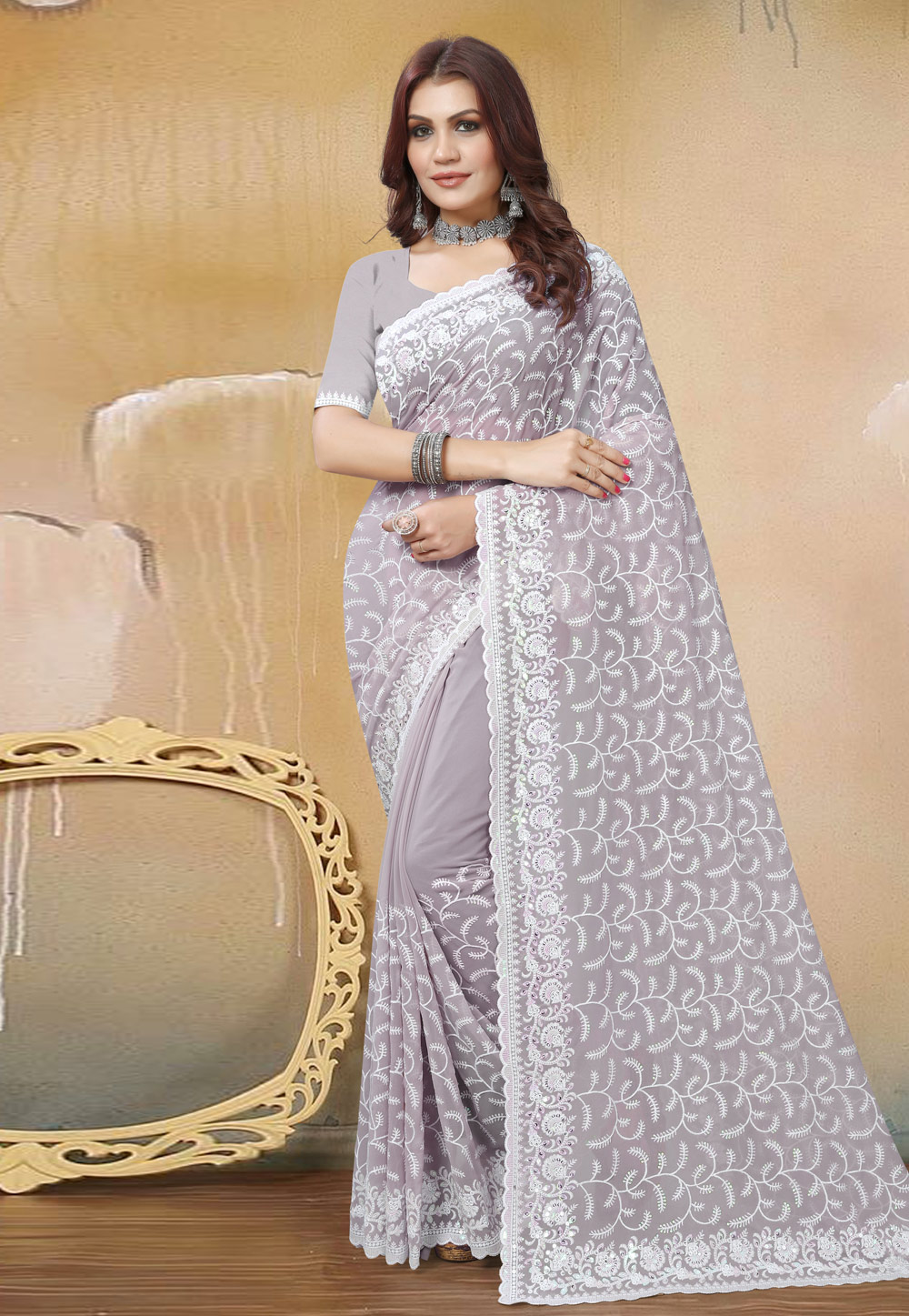 Grey Georgette Saree With Blouse 272682