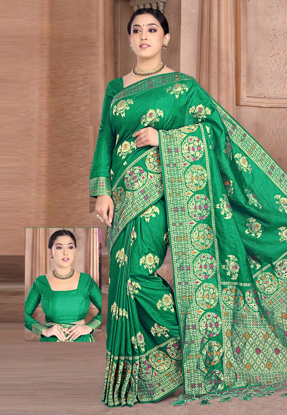 Green Silk Saree With Blouse 202740