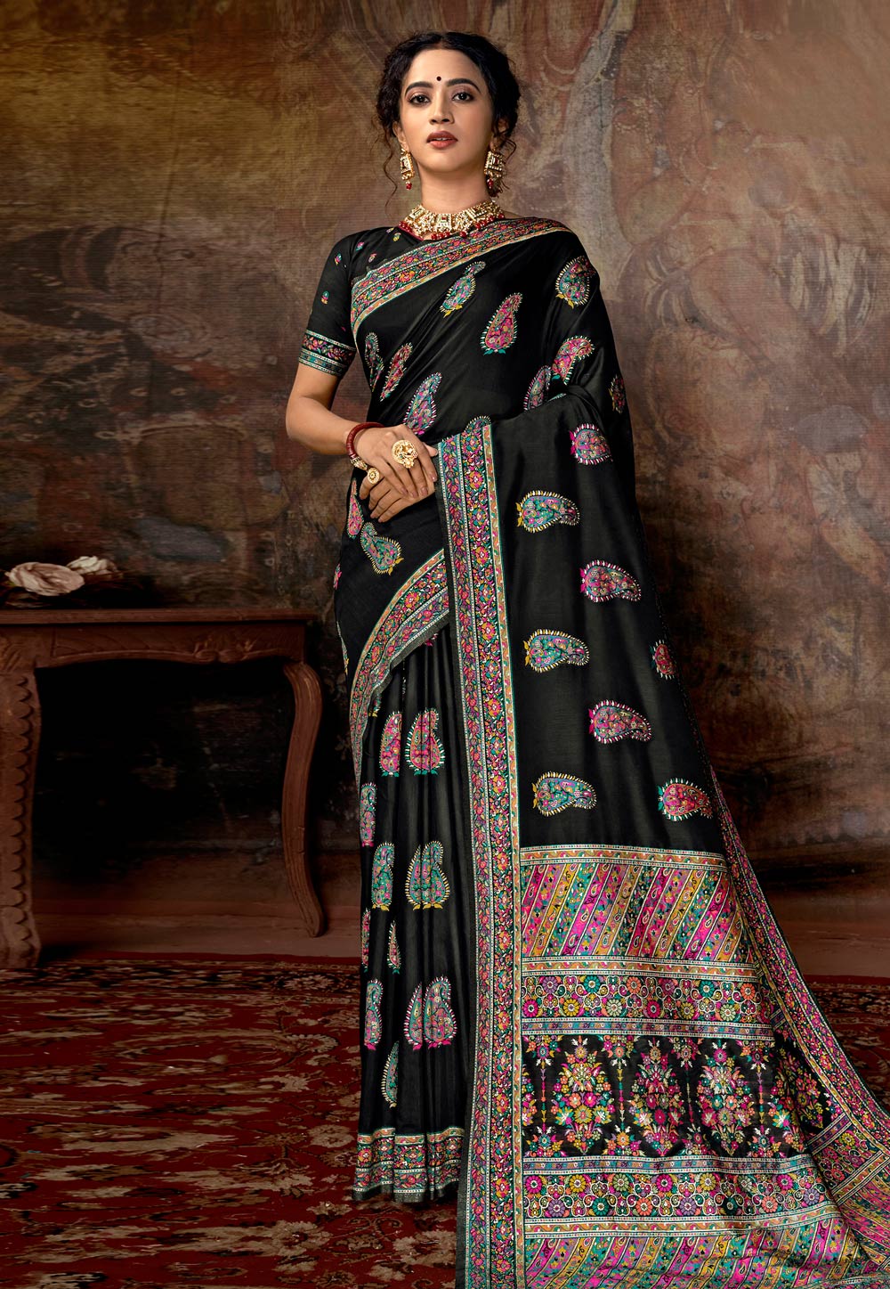 Black Banarasi Silk Festival Wear Saree 213694