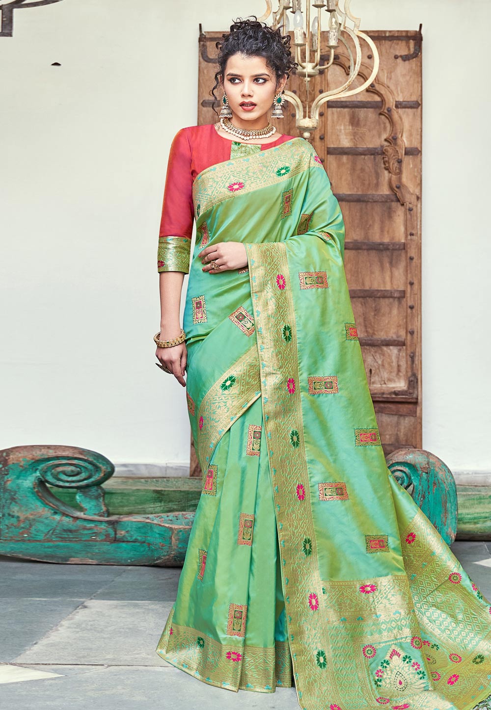 Light Green Banarasi Silk Festival Wear Saree 200627