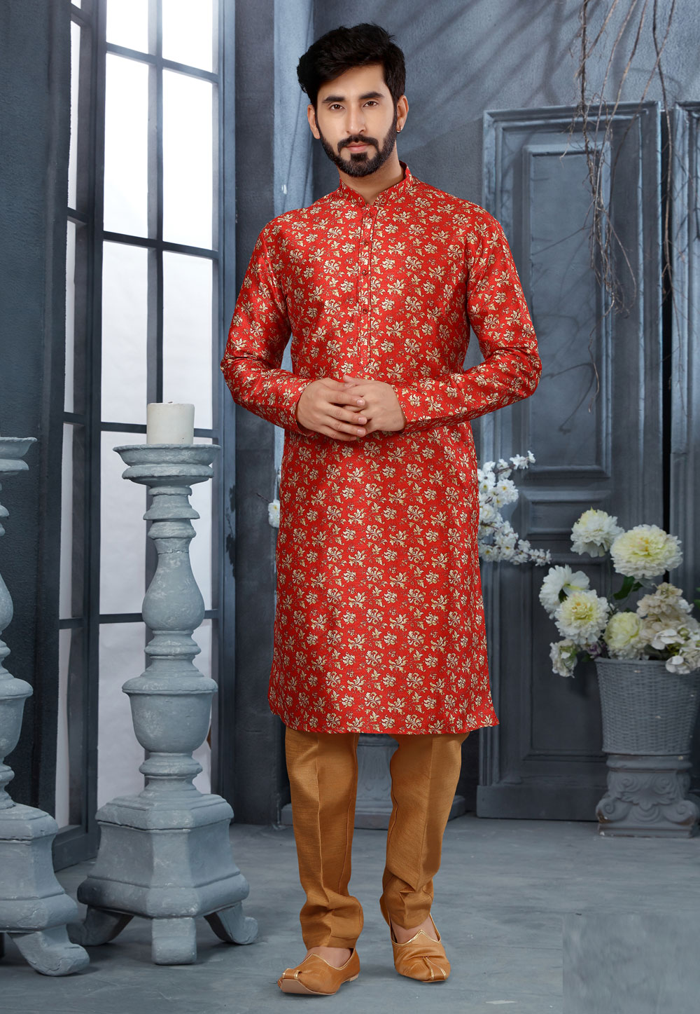 Red Silk Kurta Pajama 250454